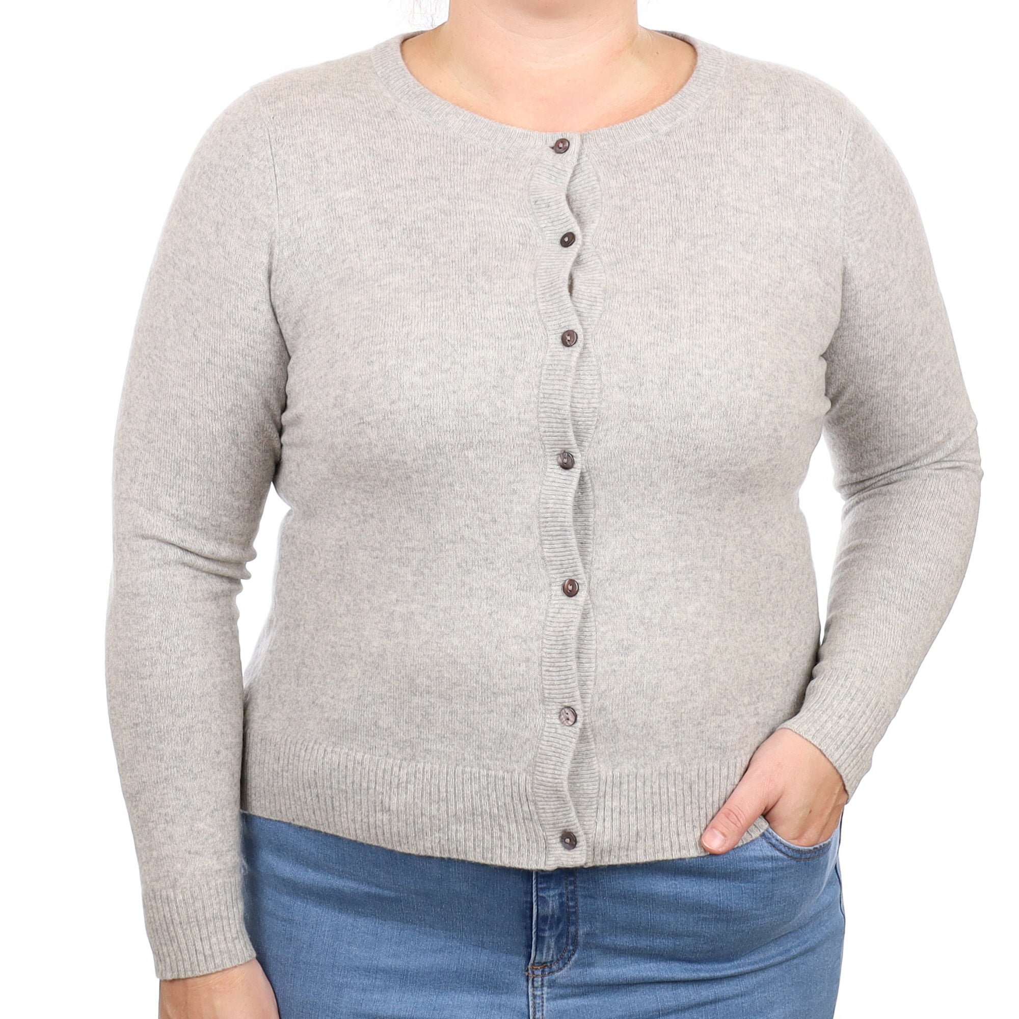 Smoke Grey Cashmere Crew Neck Cardigan Large