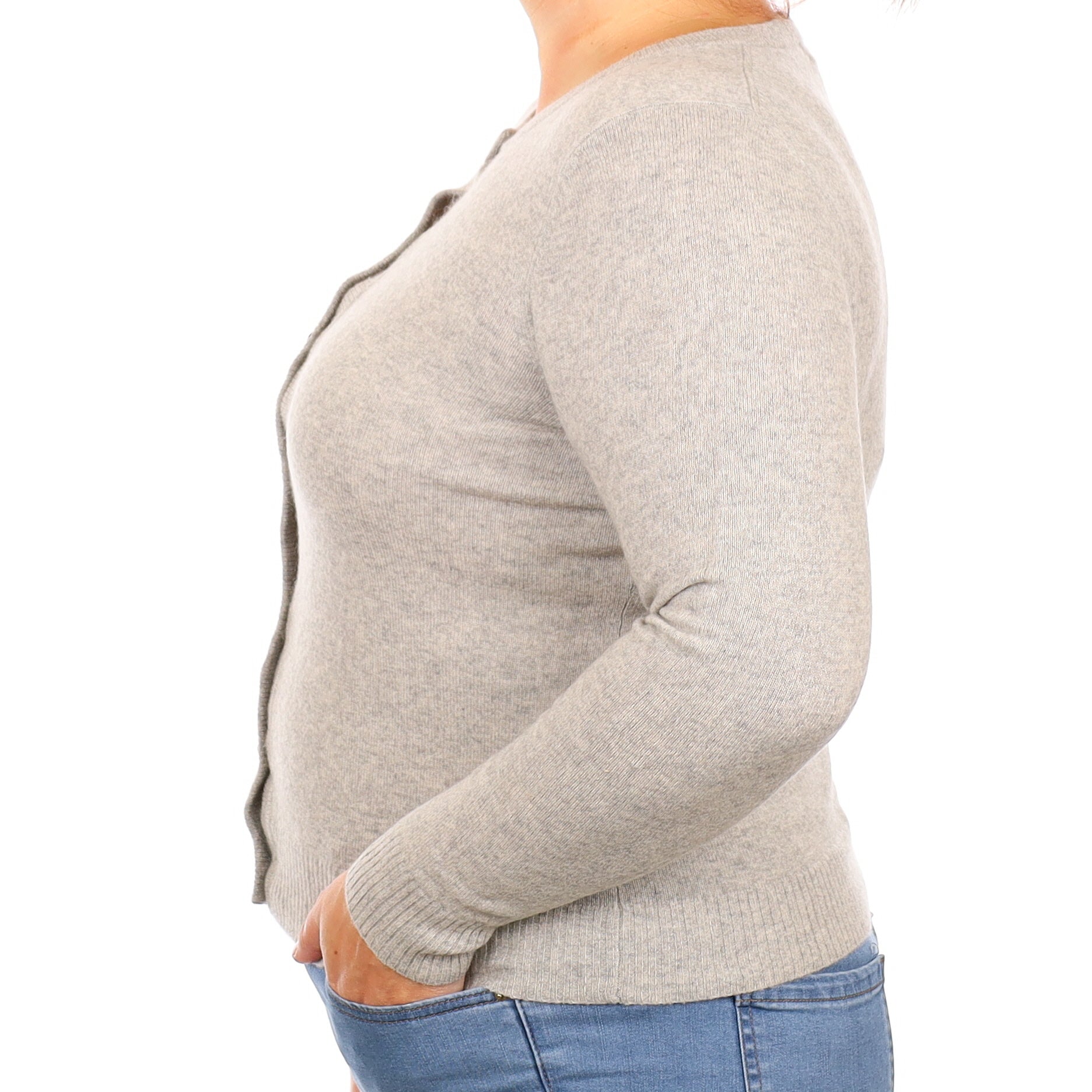 Smoke Grey Cashmere Crew Neck Cardigan Large