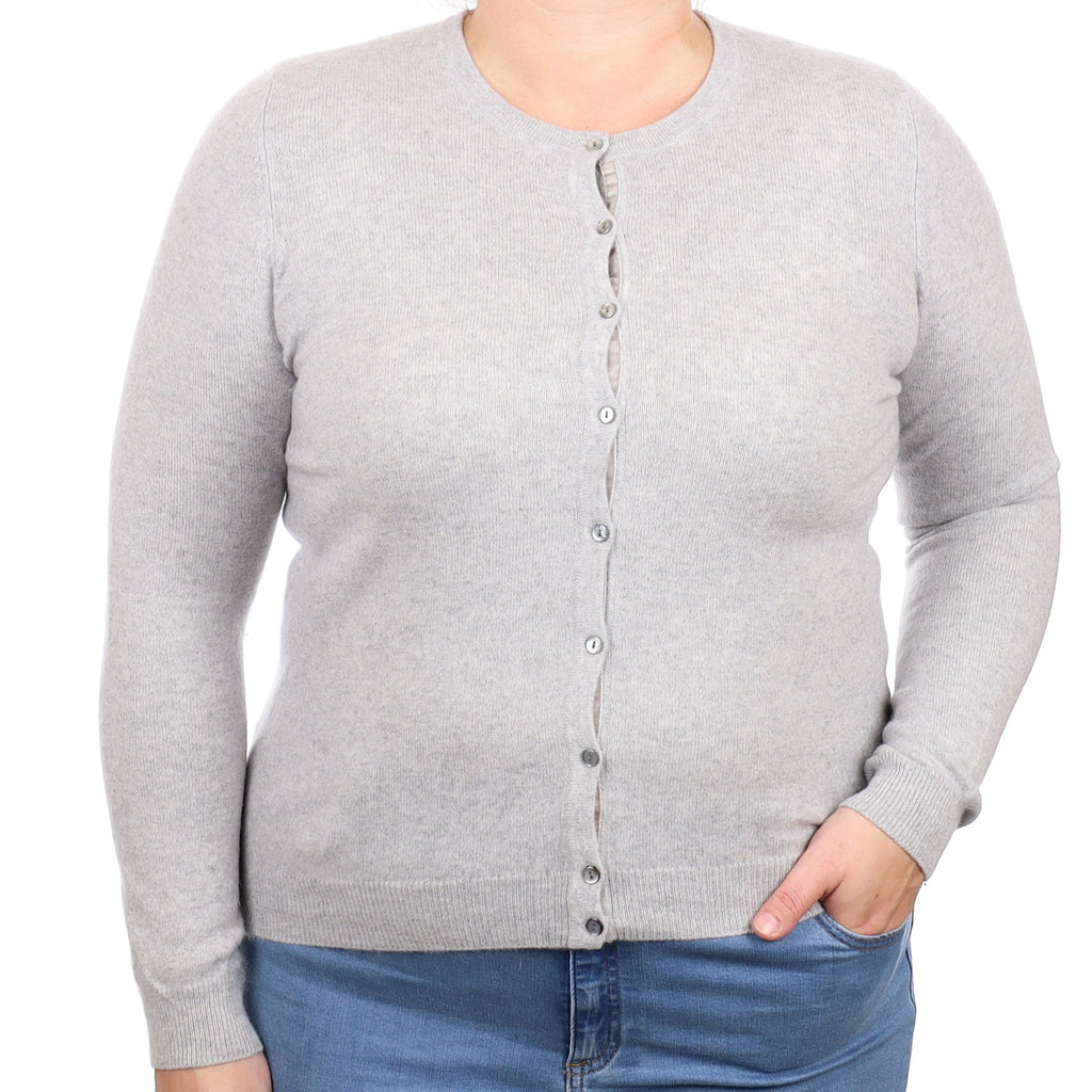 Mist Grey Cashmere Crew Neck Cardigan Large