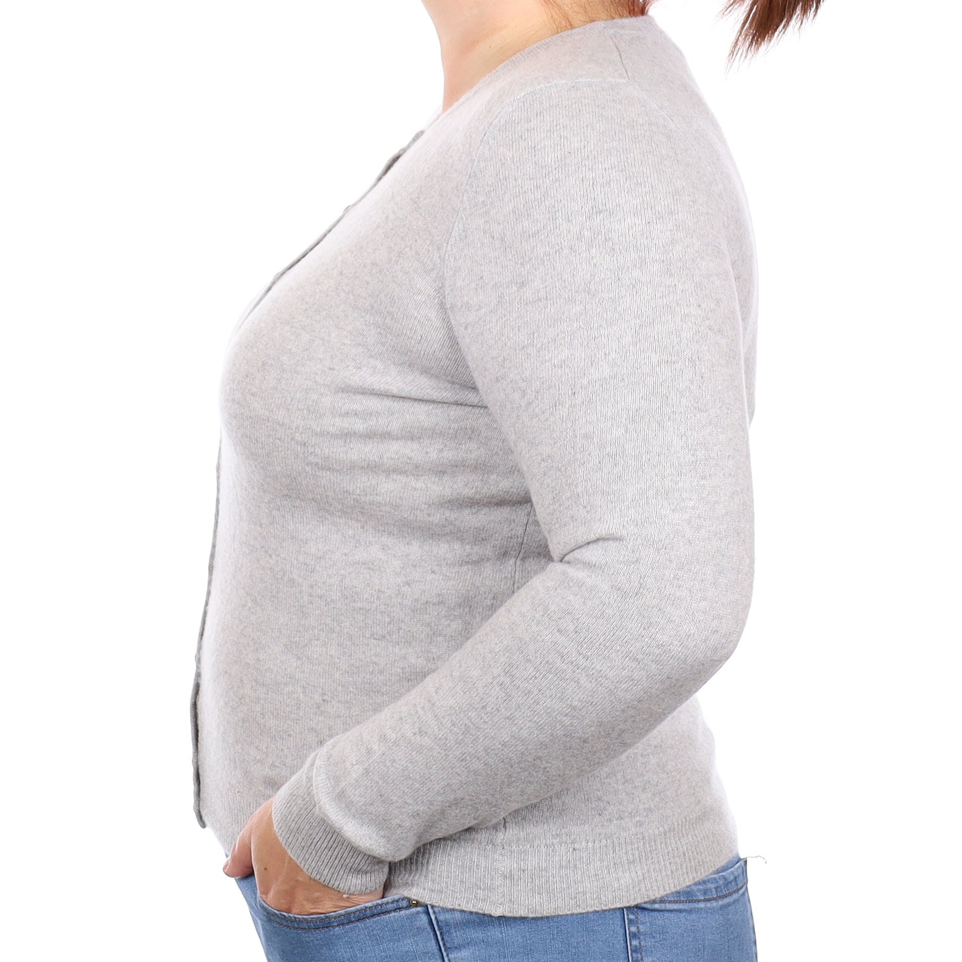 Mist Grey Cashmere Crew Neck Cardigan Large