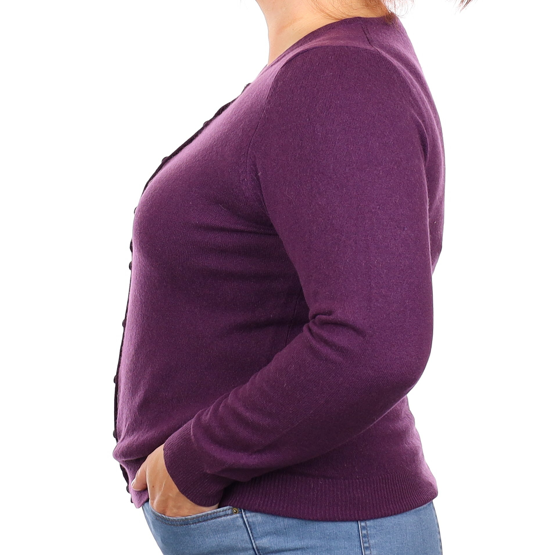 Blueberry Purple Cashmere Crew Neck Cardigan Large