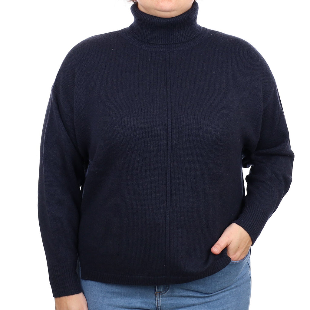 N Peal Navy Cashmere Slouchy Polo Neck Jumper Large