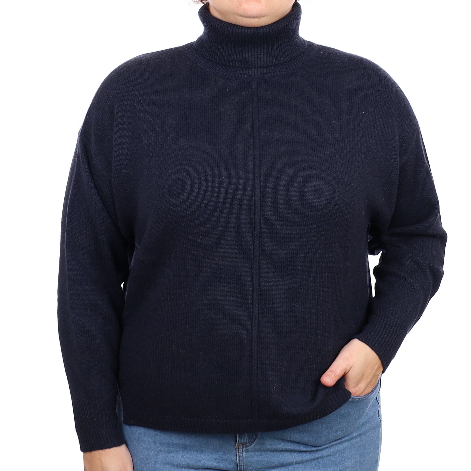 N Peal Navy Cashmere Slouchy Polo Neck Jumper Large