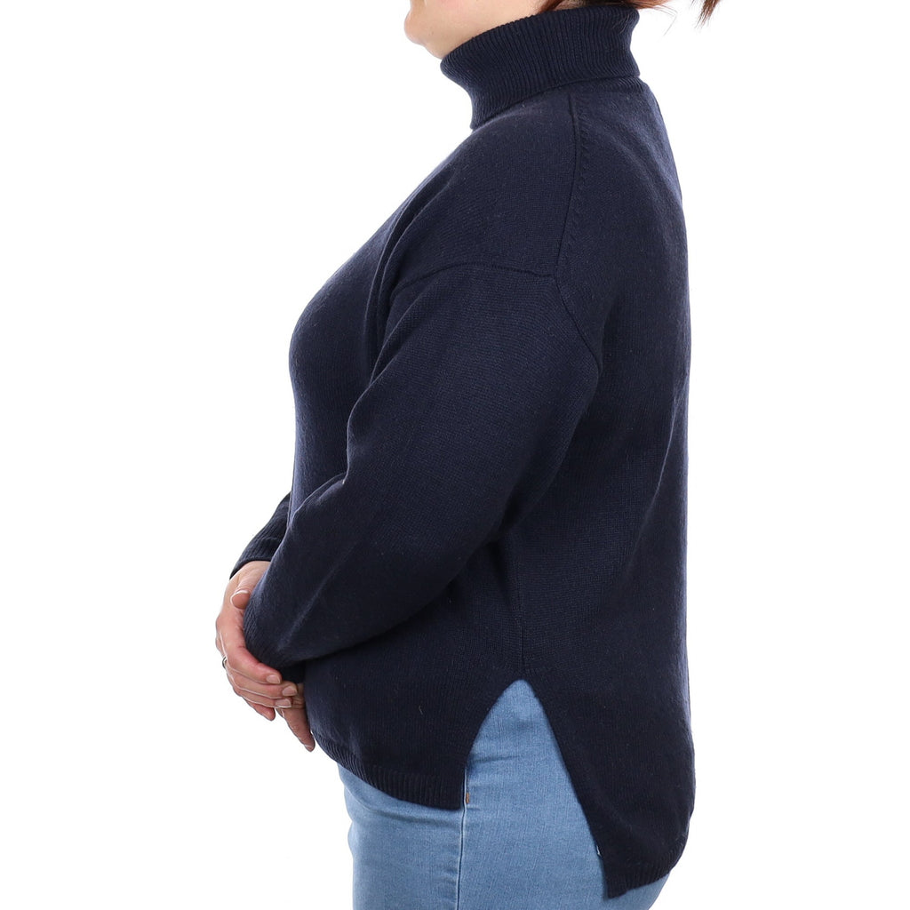 N Peal Navy Cashmere Slouchy Polo Neck Jumper Large