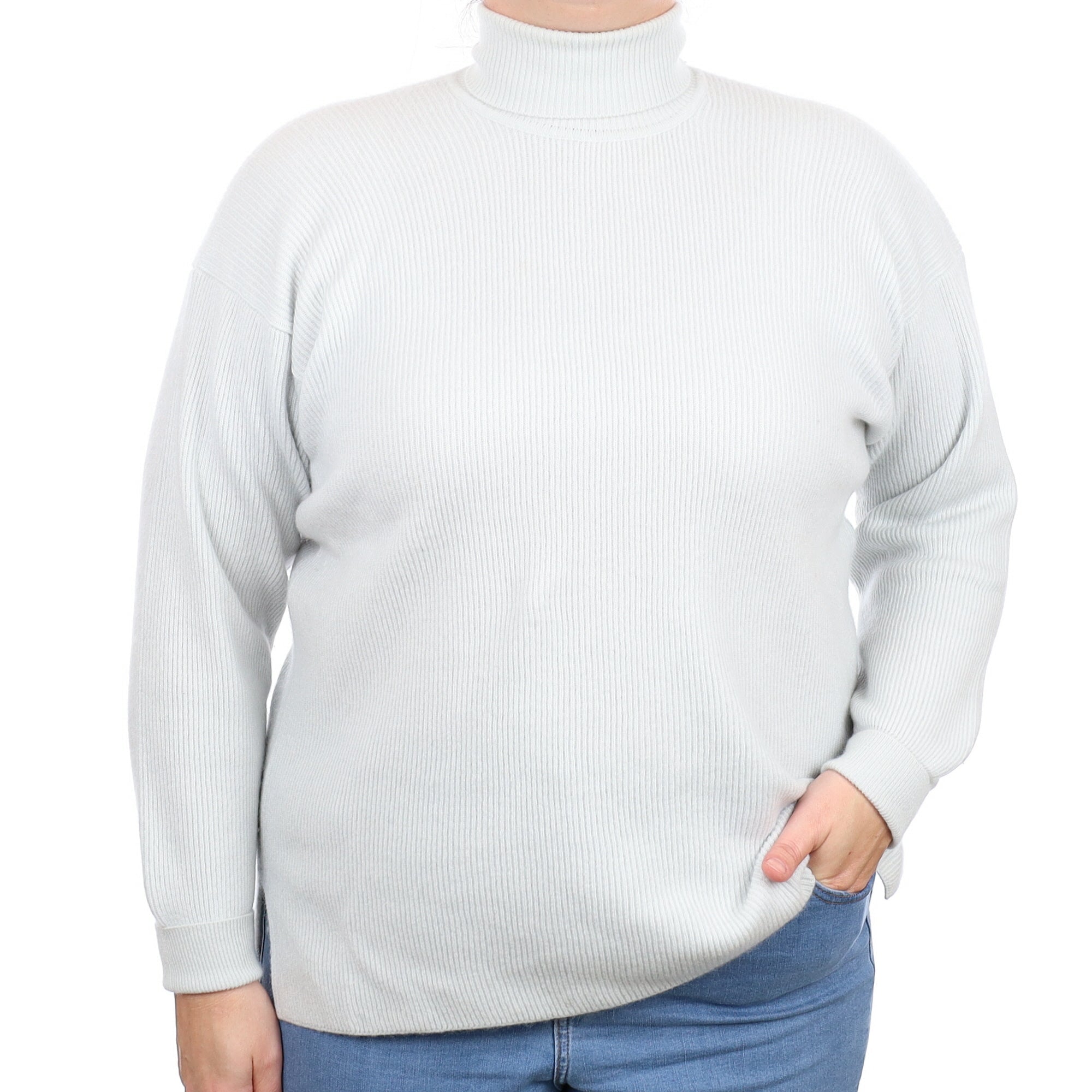 Italian Palest Mint Cashmere Slouchy Polo Neck Jumper Large