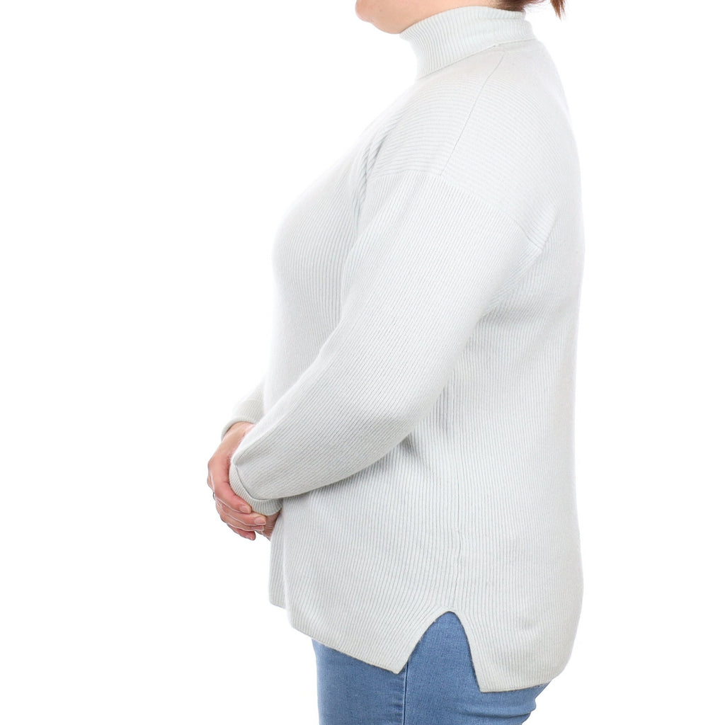 Italian Palest Mint Cashmere Slouchy Polo Neck Jumper Large