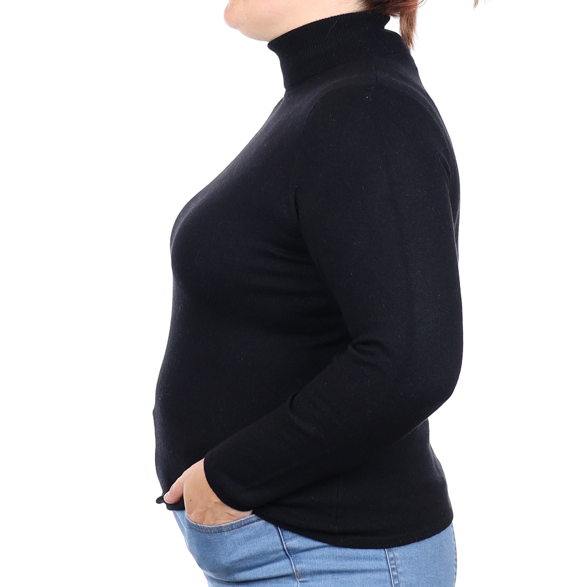 Black Cashmere Polo Neck Jumper Large