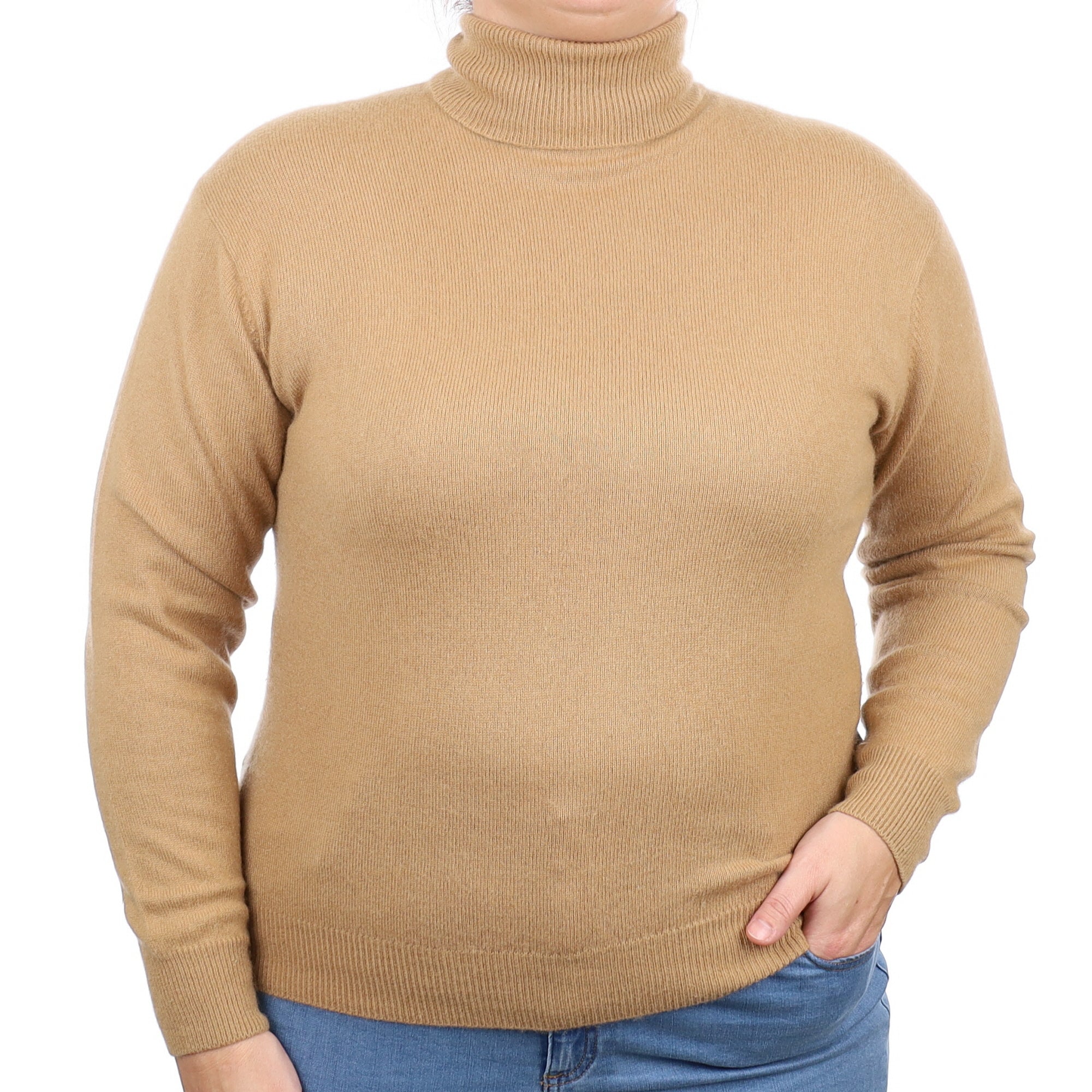 Caramel Brown Cashmere Polo Neck Jumper Large