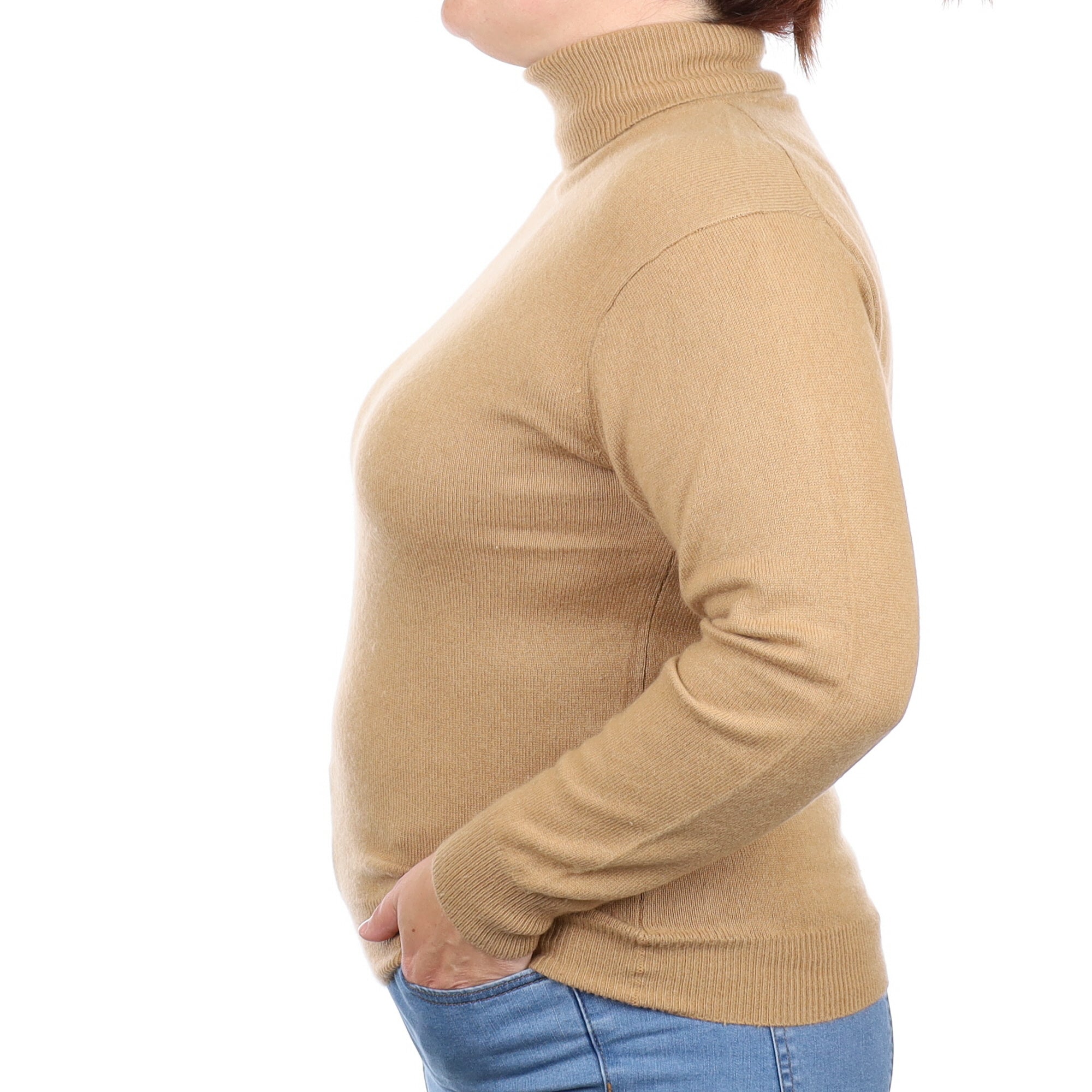 Caramel Brown Cashmere Polo Neck Jumper Large