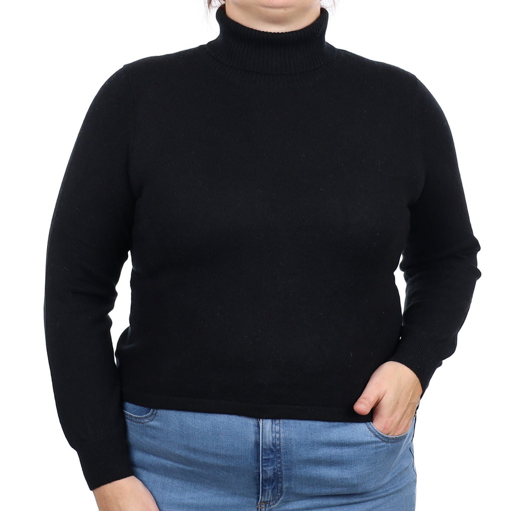 Black Cashmere Polo Neck Jumper Large