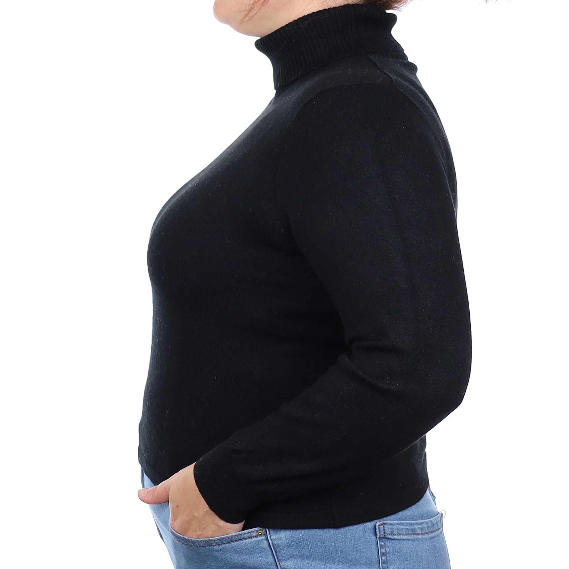 Black Cashmere Polo Neck Jumper Large