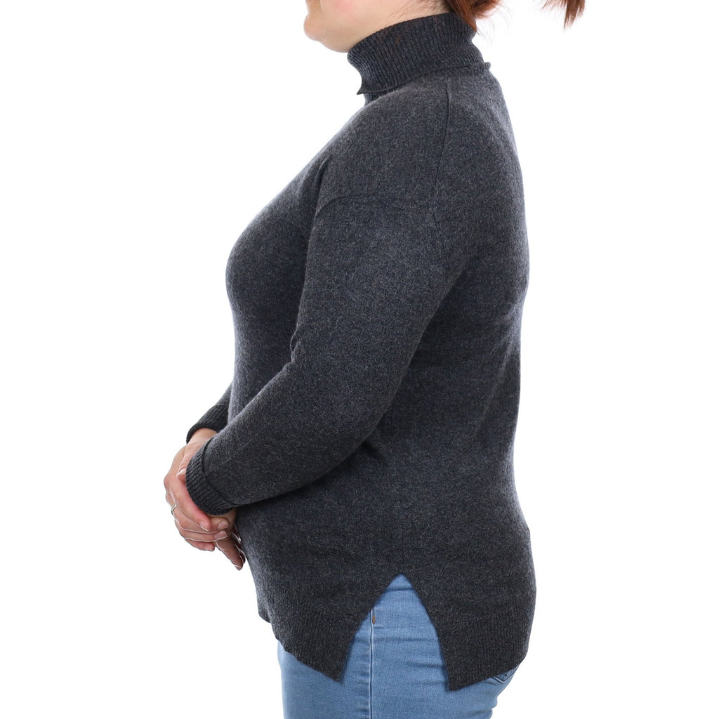 Charcoal Grey Cashmere Split Polo Neck Jumper Large