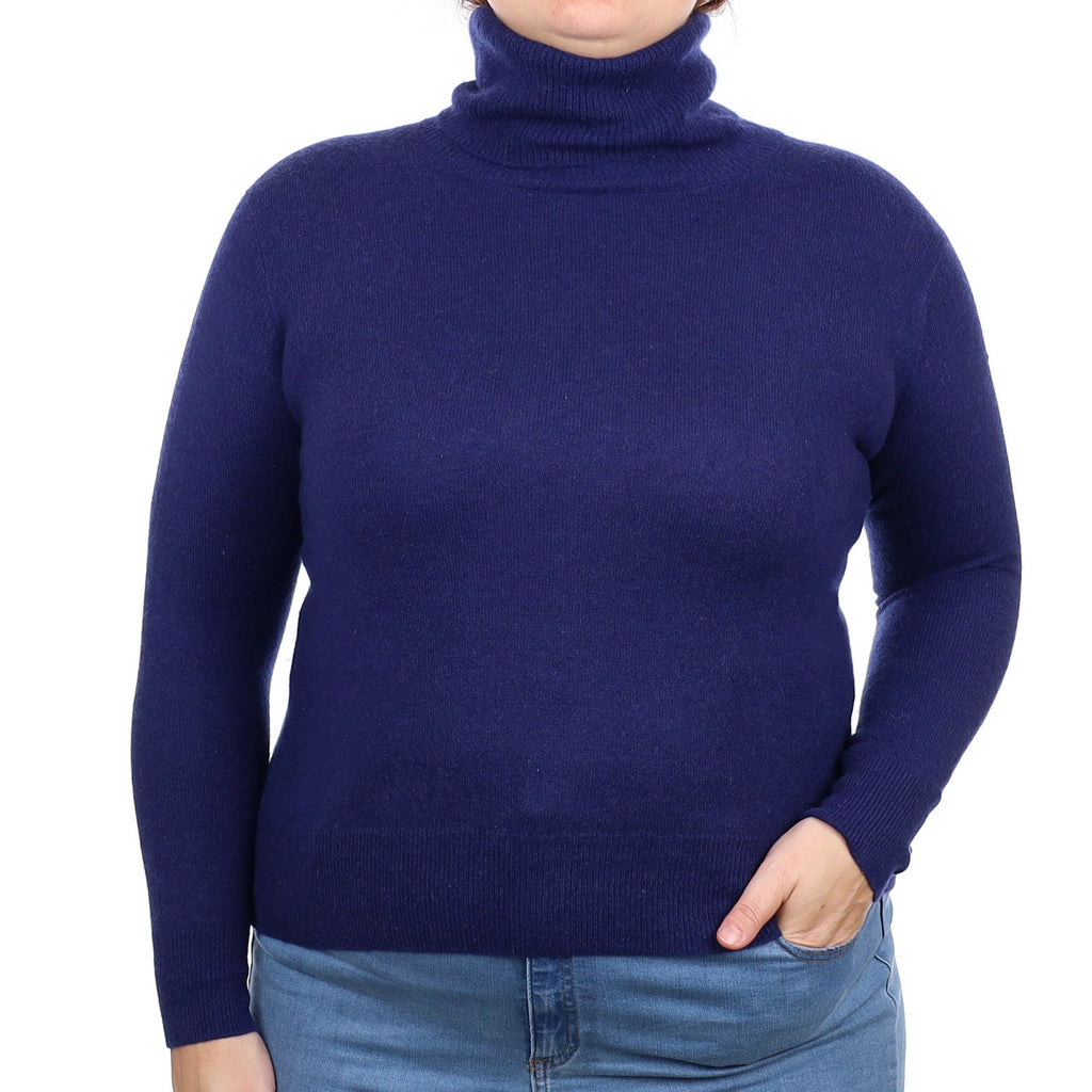 French Navy Cashmere Polo Neck Jumper Large