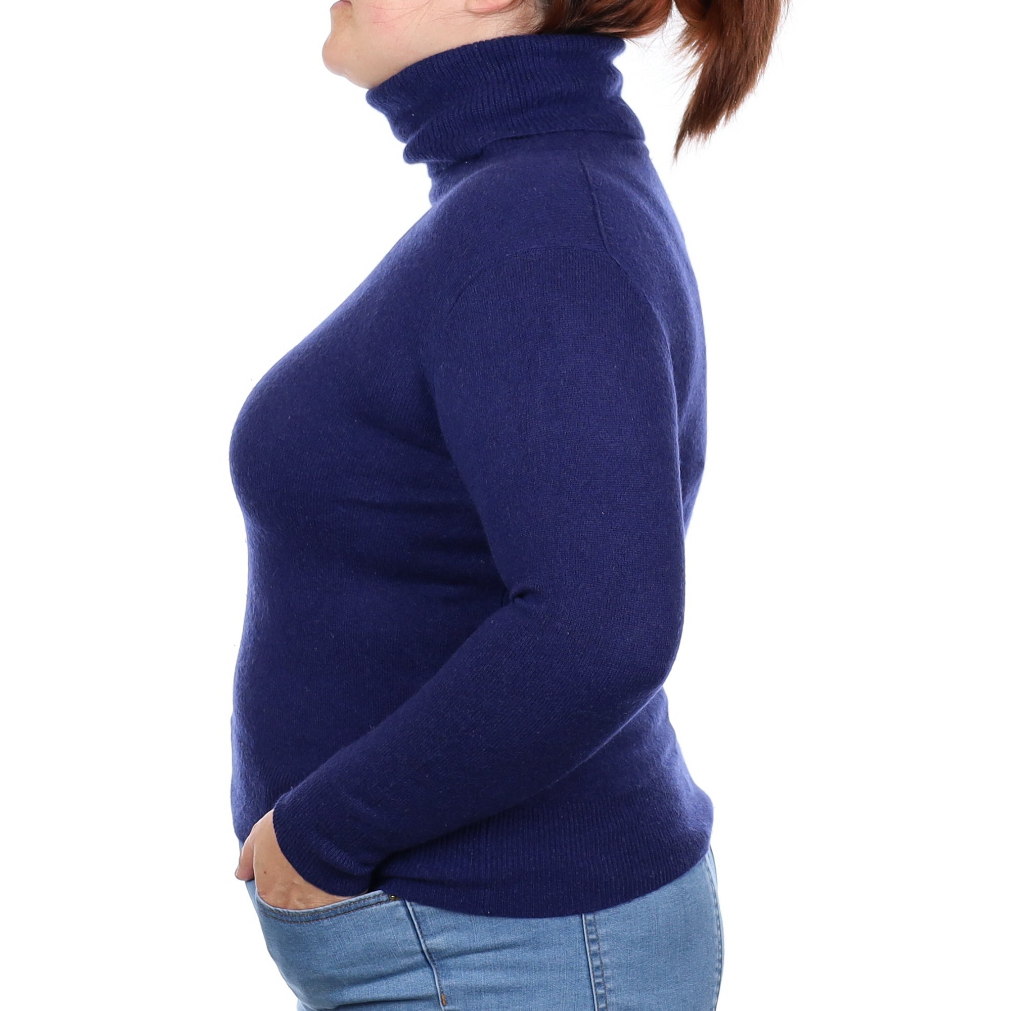 French Navy Cashmere Polo Neck Jumper Large