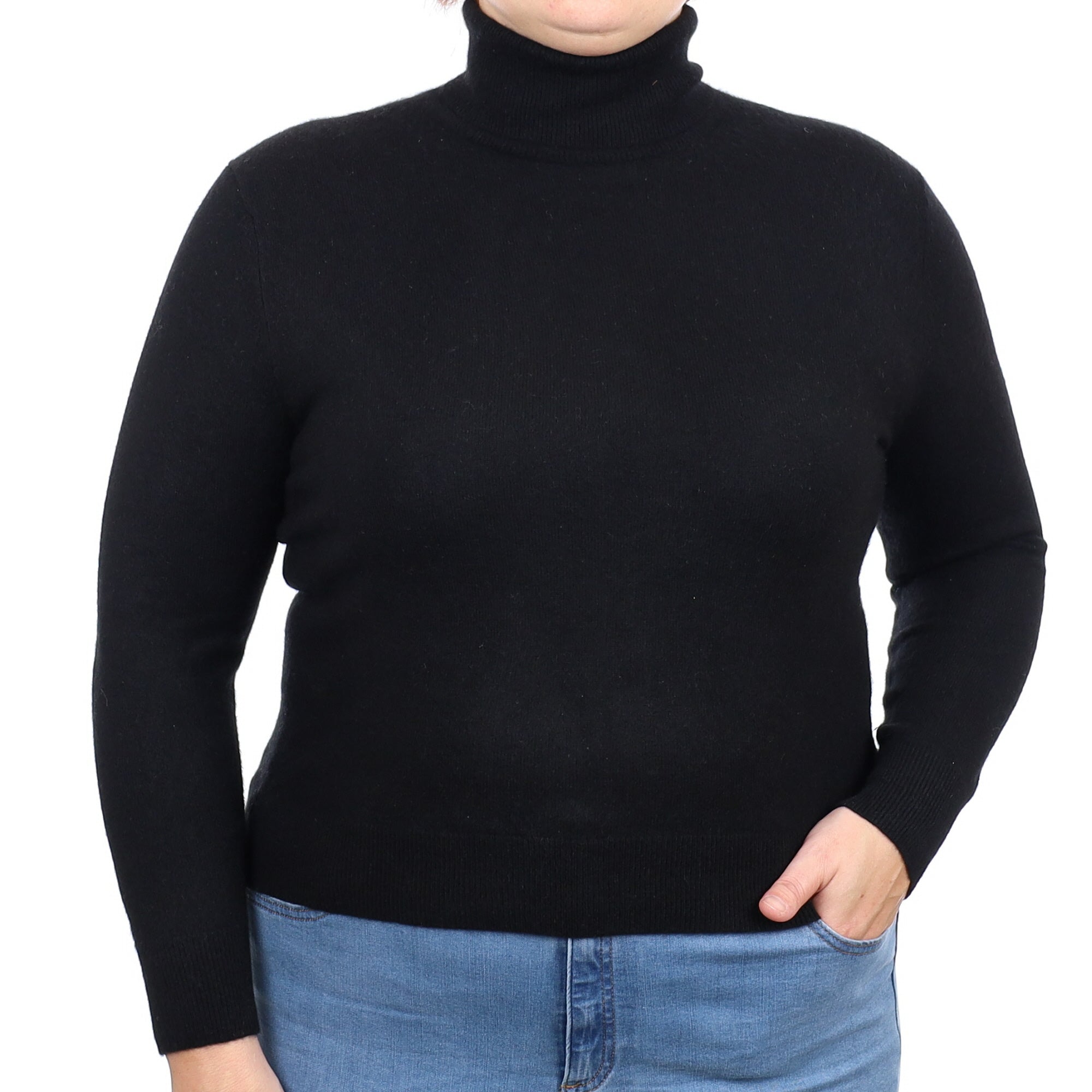 Black Cashmere Polo Neck Jumper Large