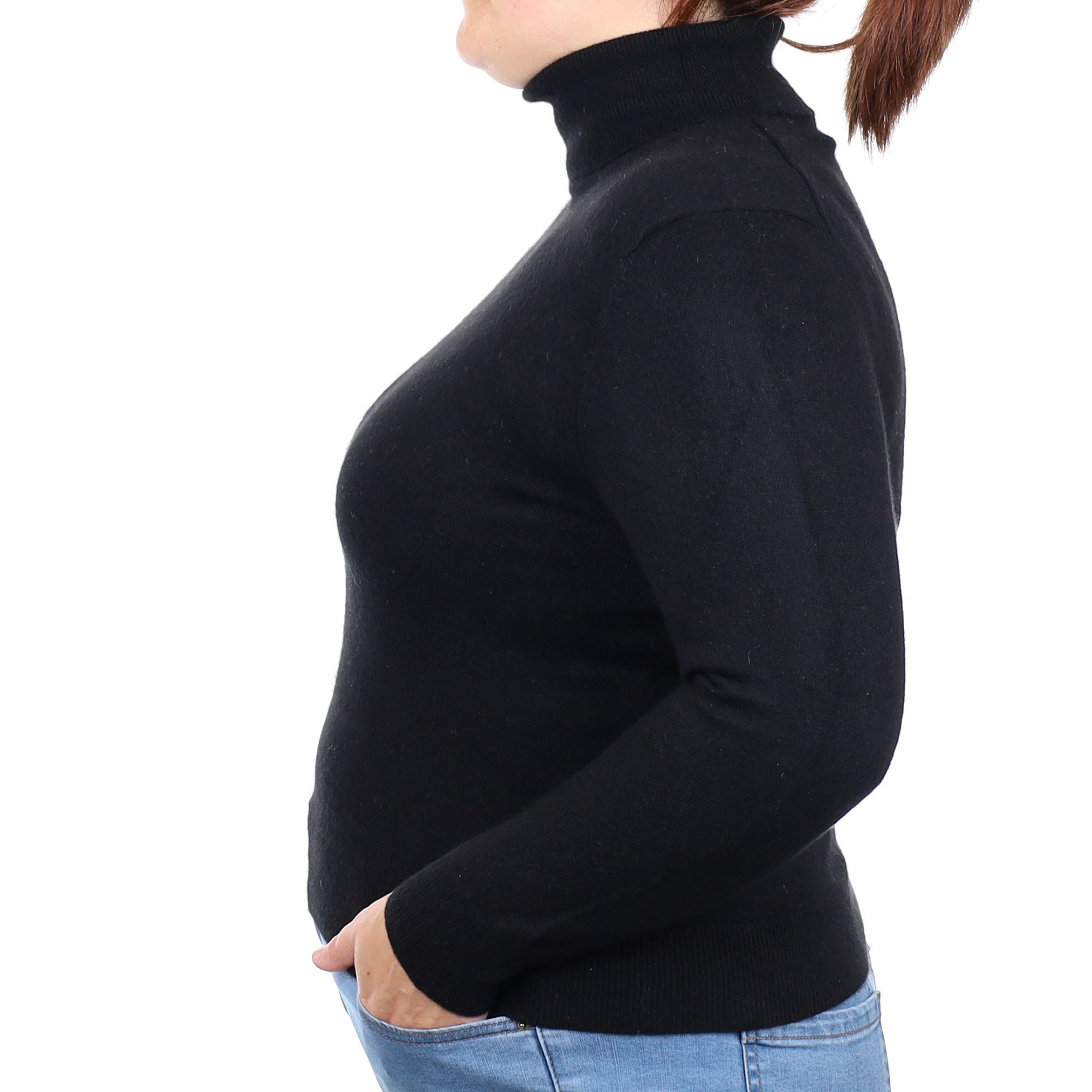 Black Cashmere Polo Neck Jumper Large