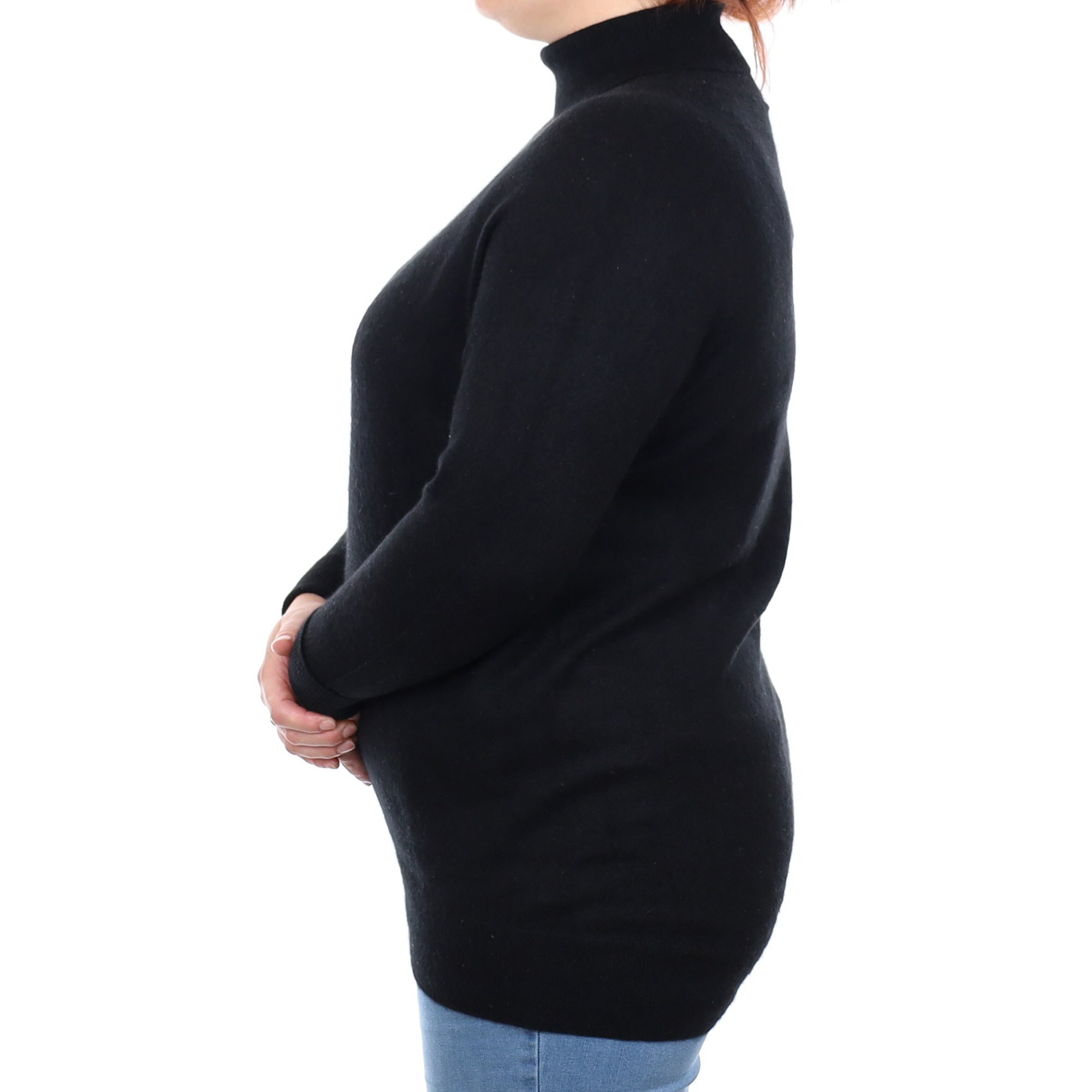 Black Cashmere Longline Polo Neck Jumper Large