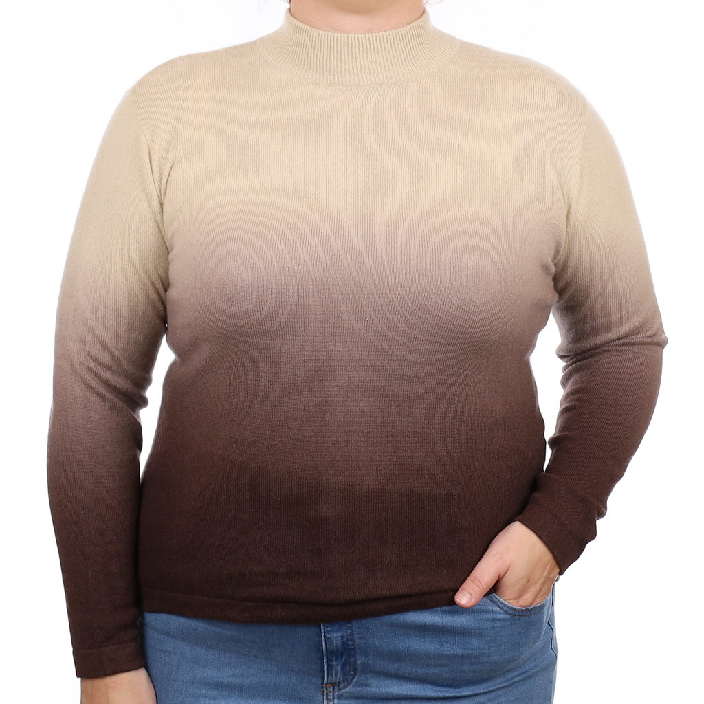 Camel and Brown Ombré Cashmere Turtleneck Jumper Large