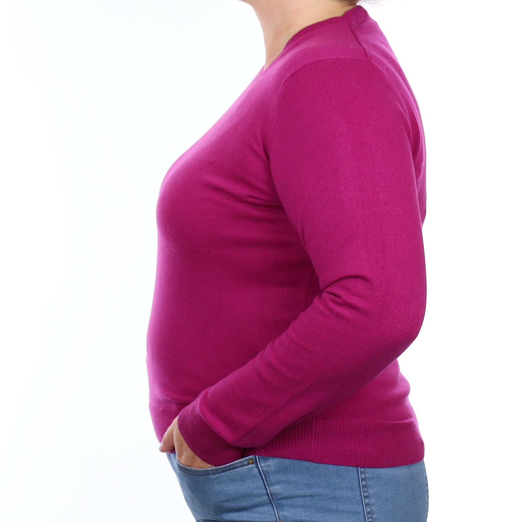 Magenta Pink Cashmere V Neck Jumper Large