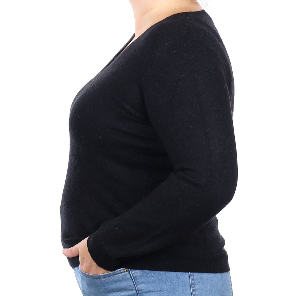 Black Cashmere V Neck Jumper Large