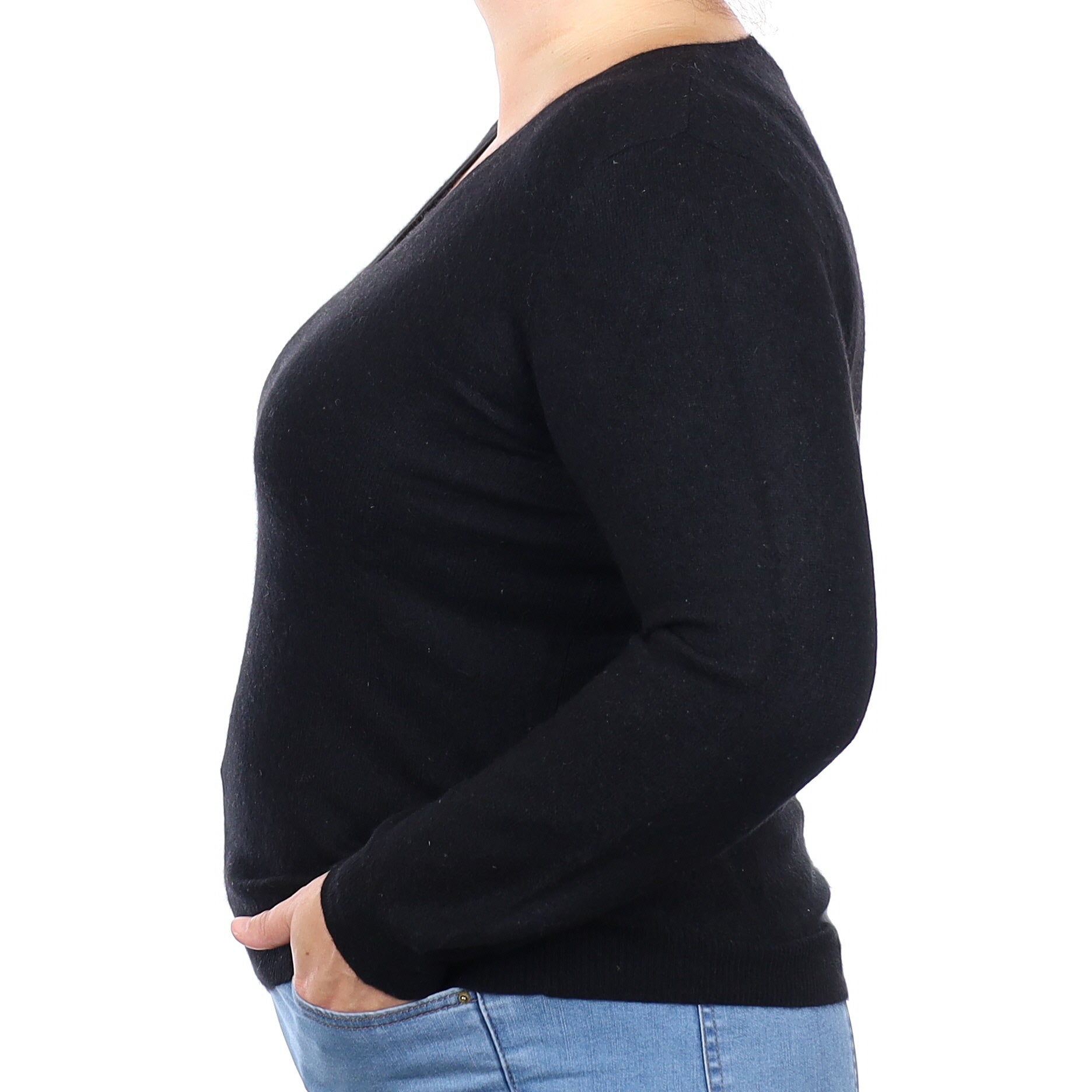 Black Cashmere V Neck Jumper Large