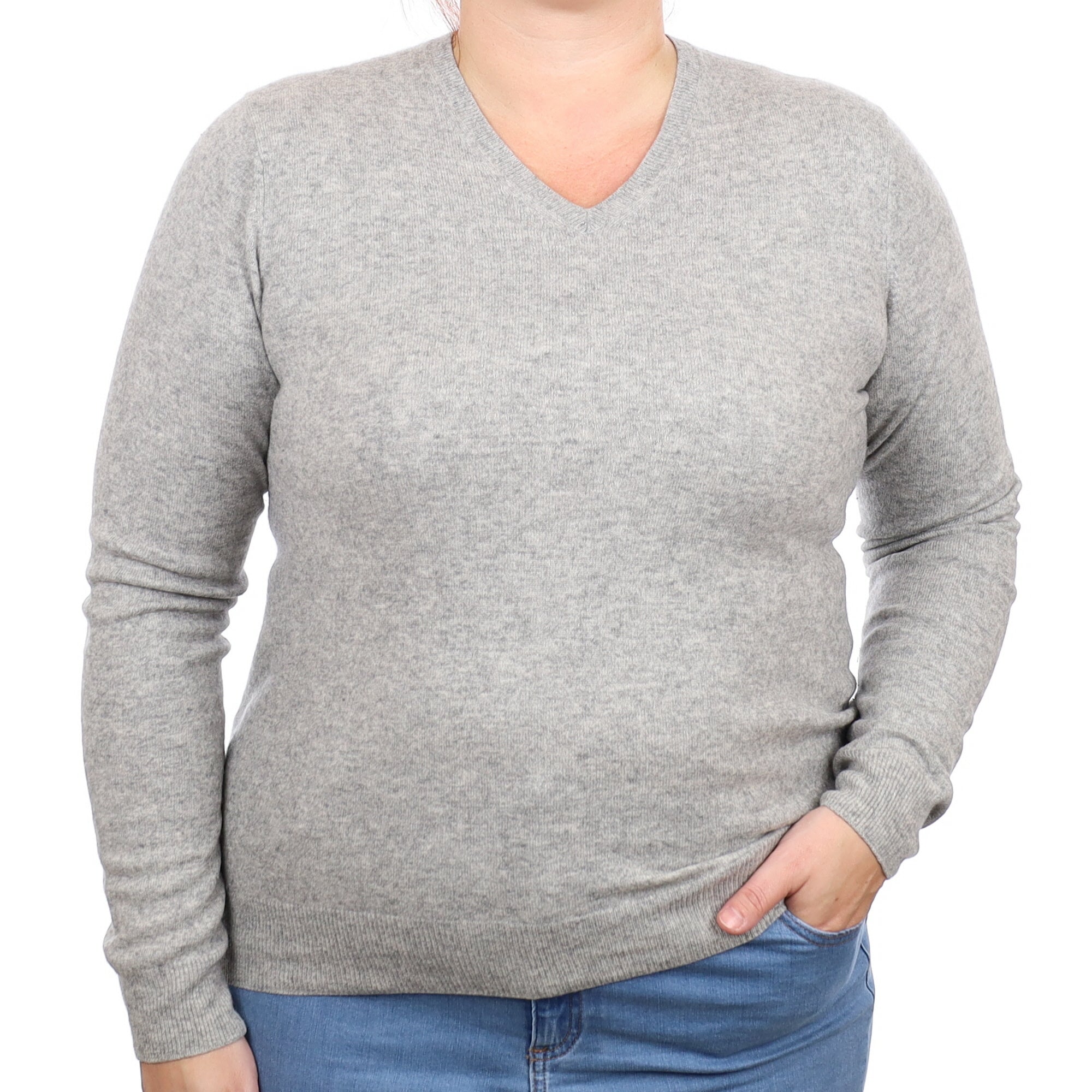 Smoke Grey Cashmere V Neck Jumper Large