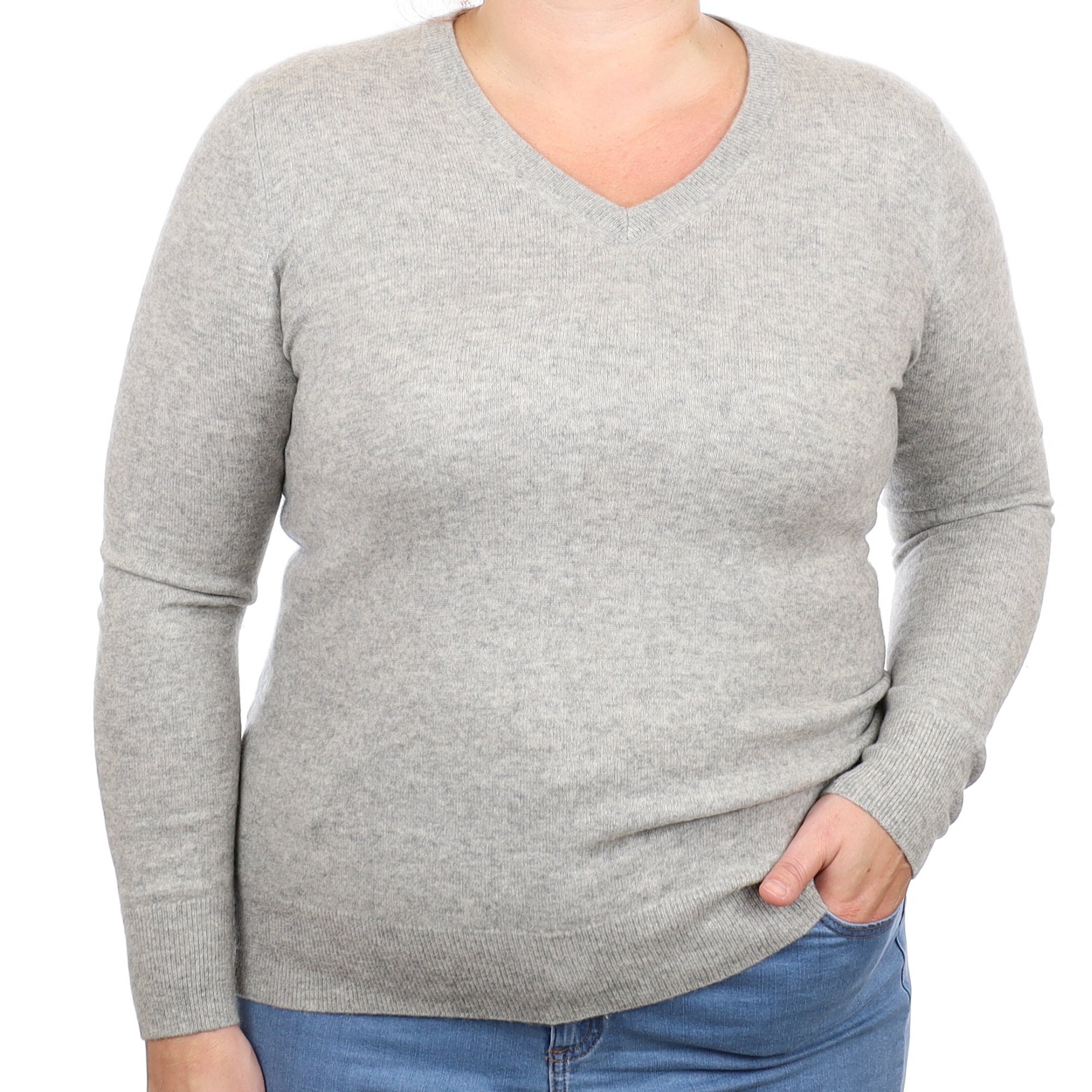 Smoke Grey Cashmere V Neck Jumper Large