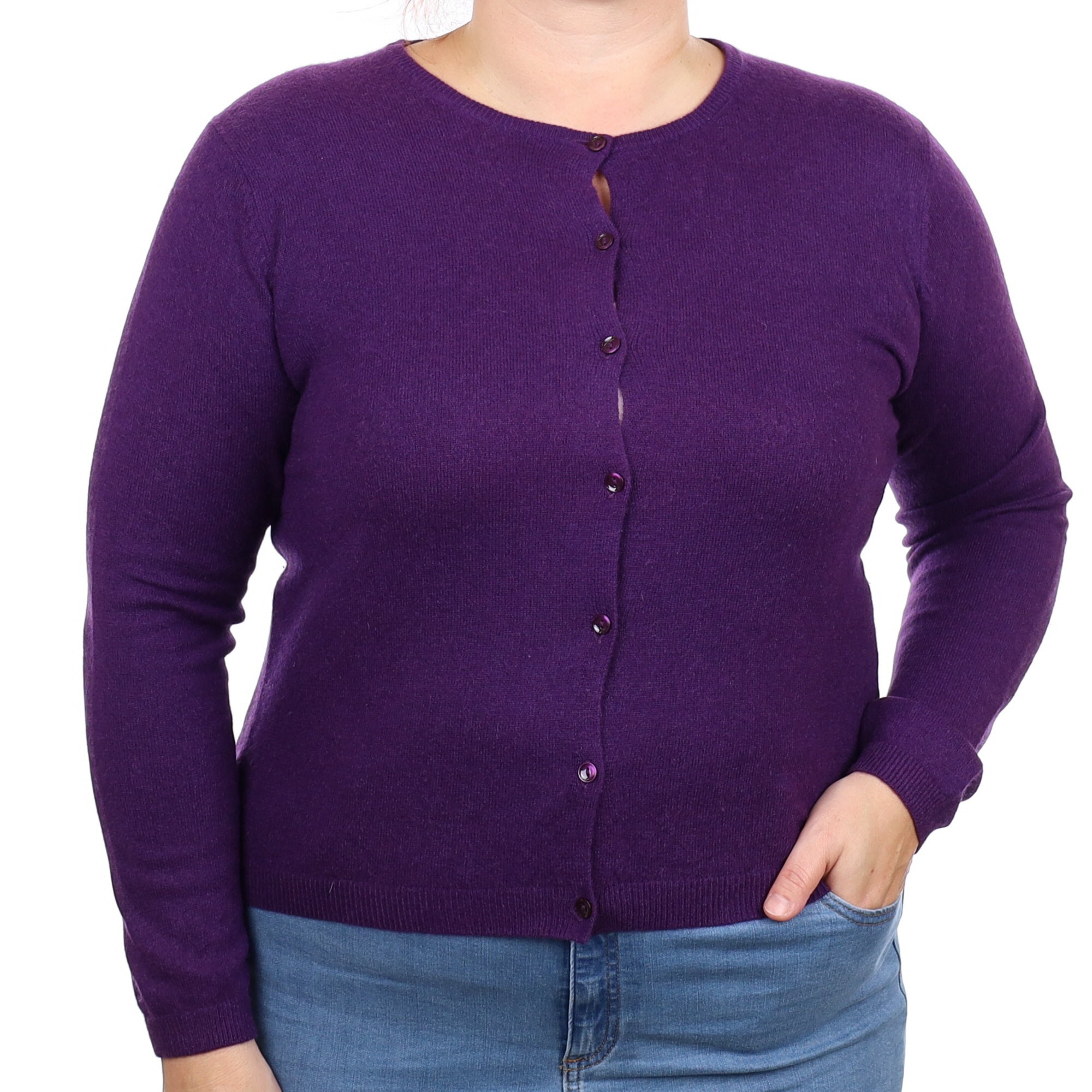 Iris Purple Cashmere Crew Neck Cardigan Large