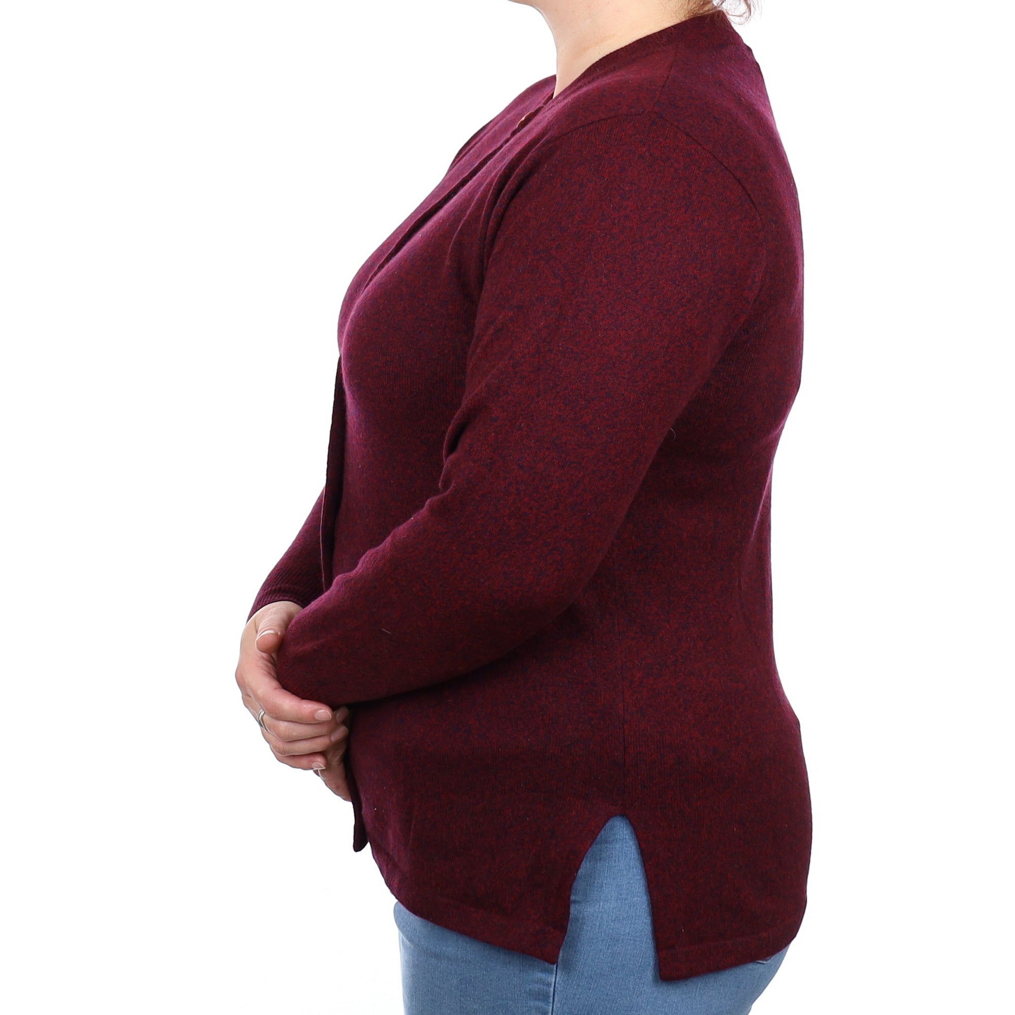 Wine Red Marl Cashmere Crew Neck Cardigan Large