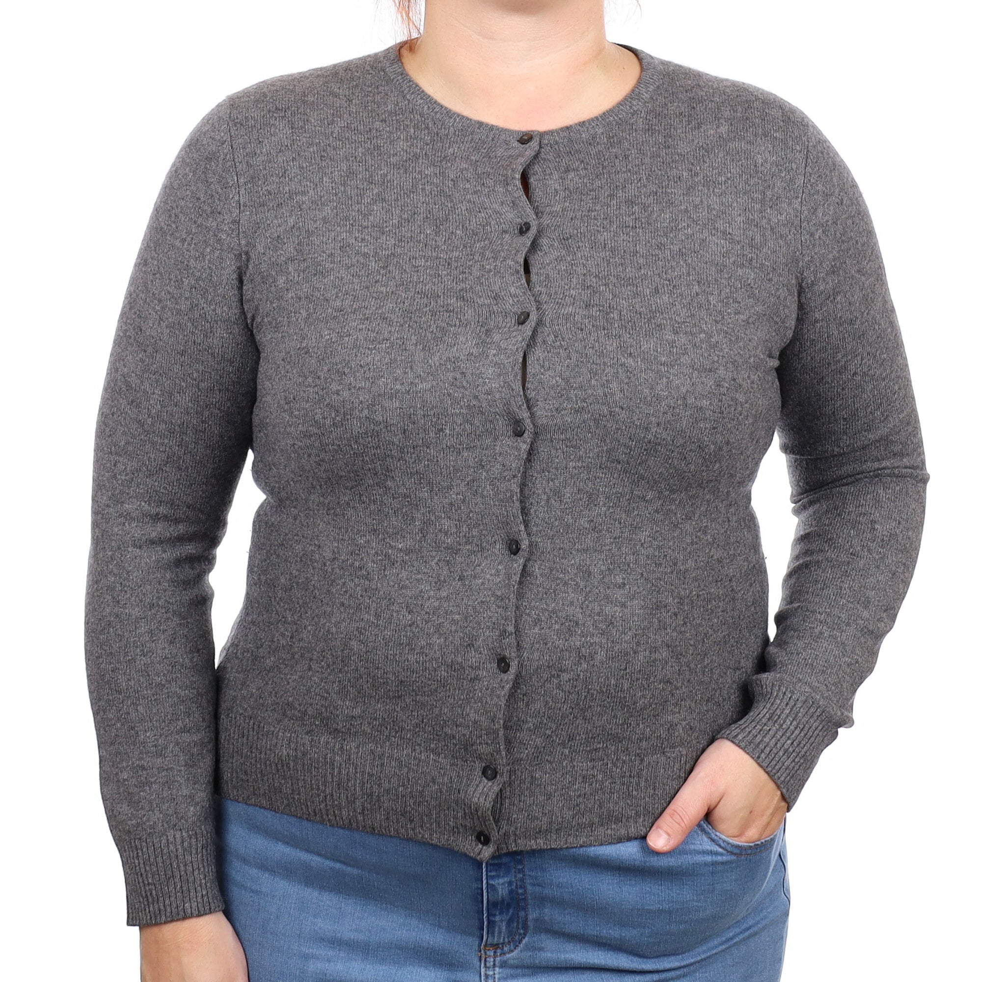 Slate Grey Cashmere Crew Neck Cardigan Large