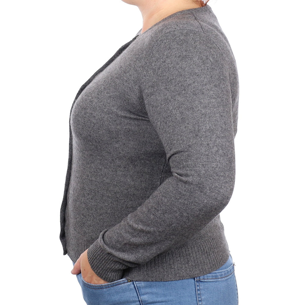 Slate Grey Cashmere Crew Neck Cardigan Large
