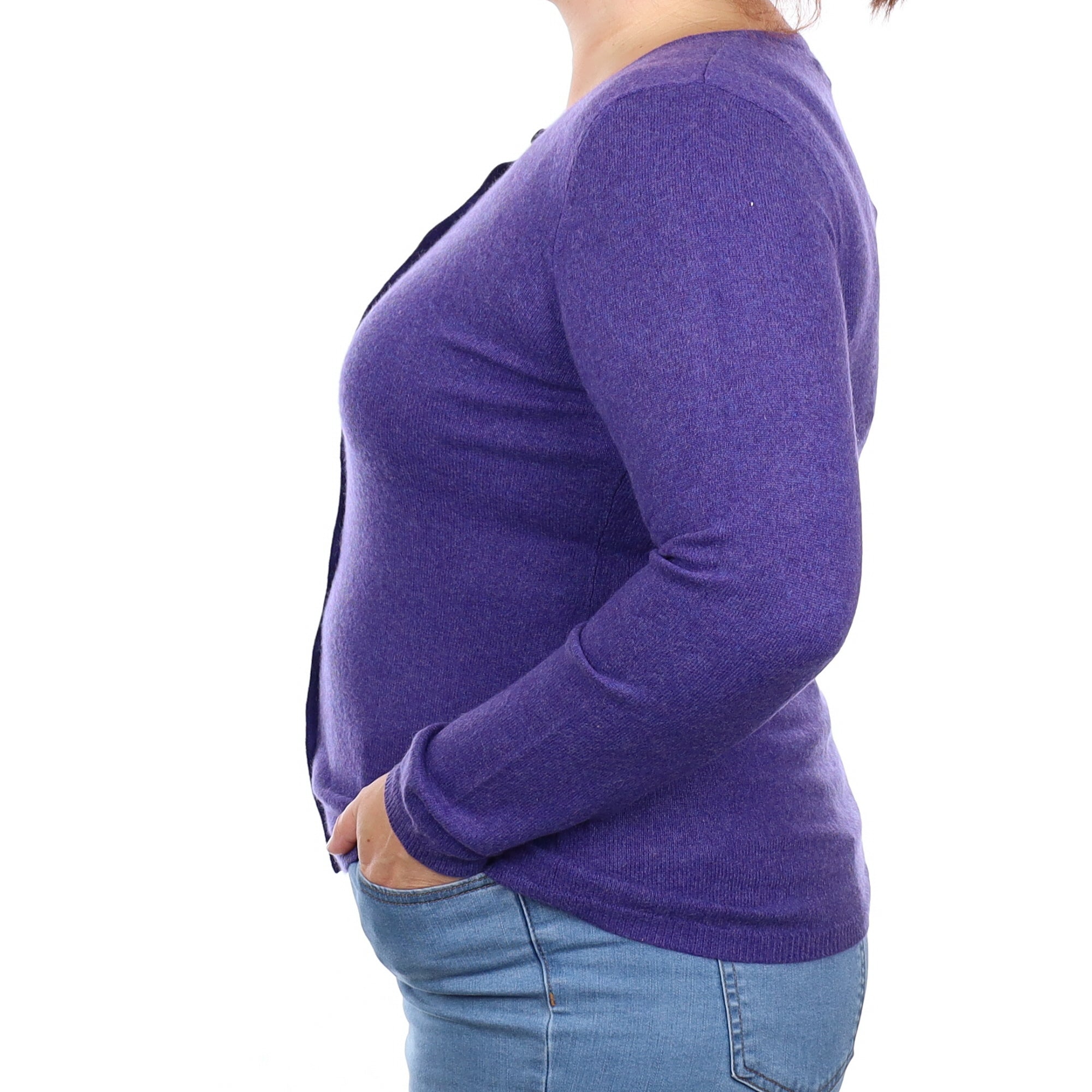 Deep Amethyst Cashmere Crew Neck Cardigan Large