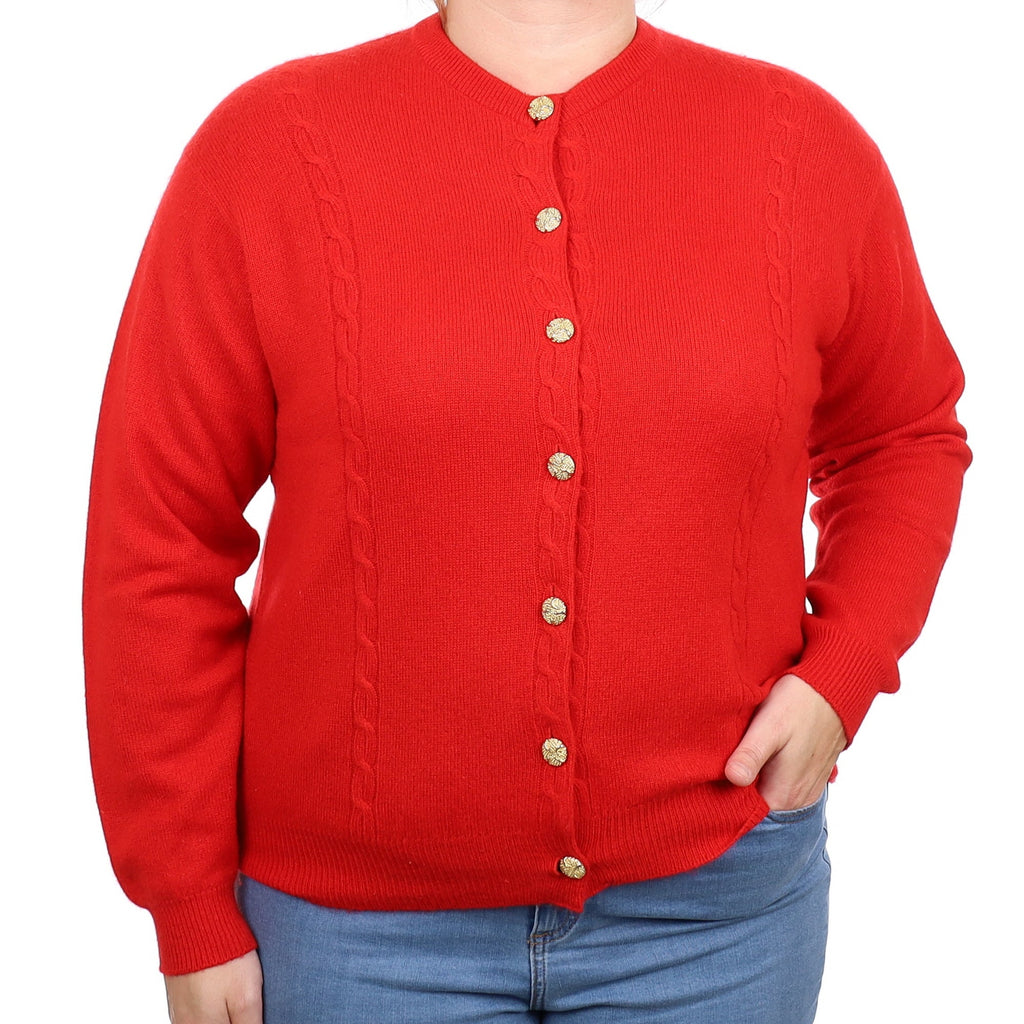 Scottish Scarlett Red Cashmere Crew Neck Cardigan Large