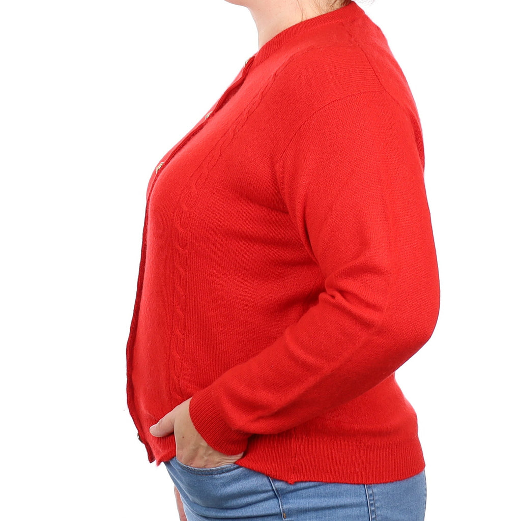 Scottish Scarlett Red Cashmere Crew Neck Cardigan Large