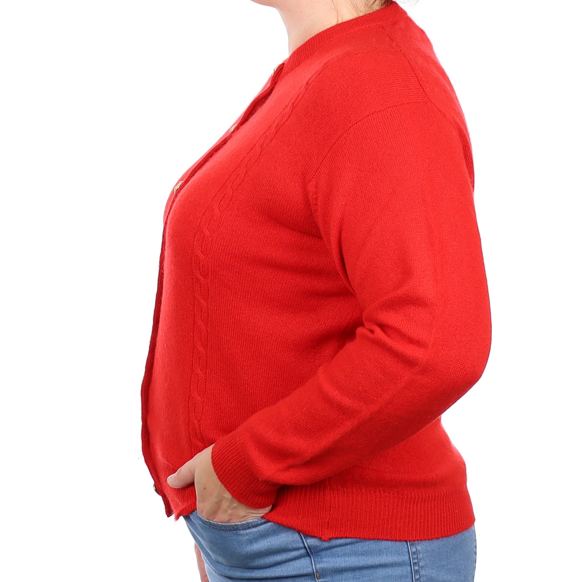 Scottish Scarlett Red Cashmere Crew Neck Cardigan Large