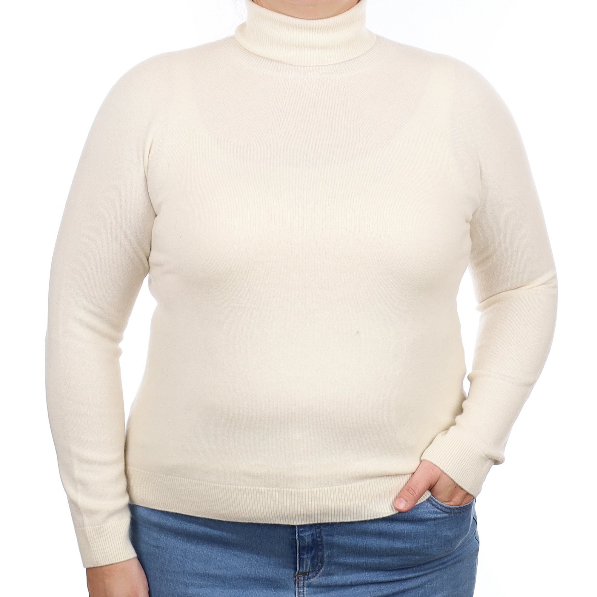 Warm White Cashmere Polo Neck Jumper Large