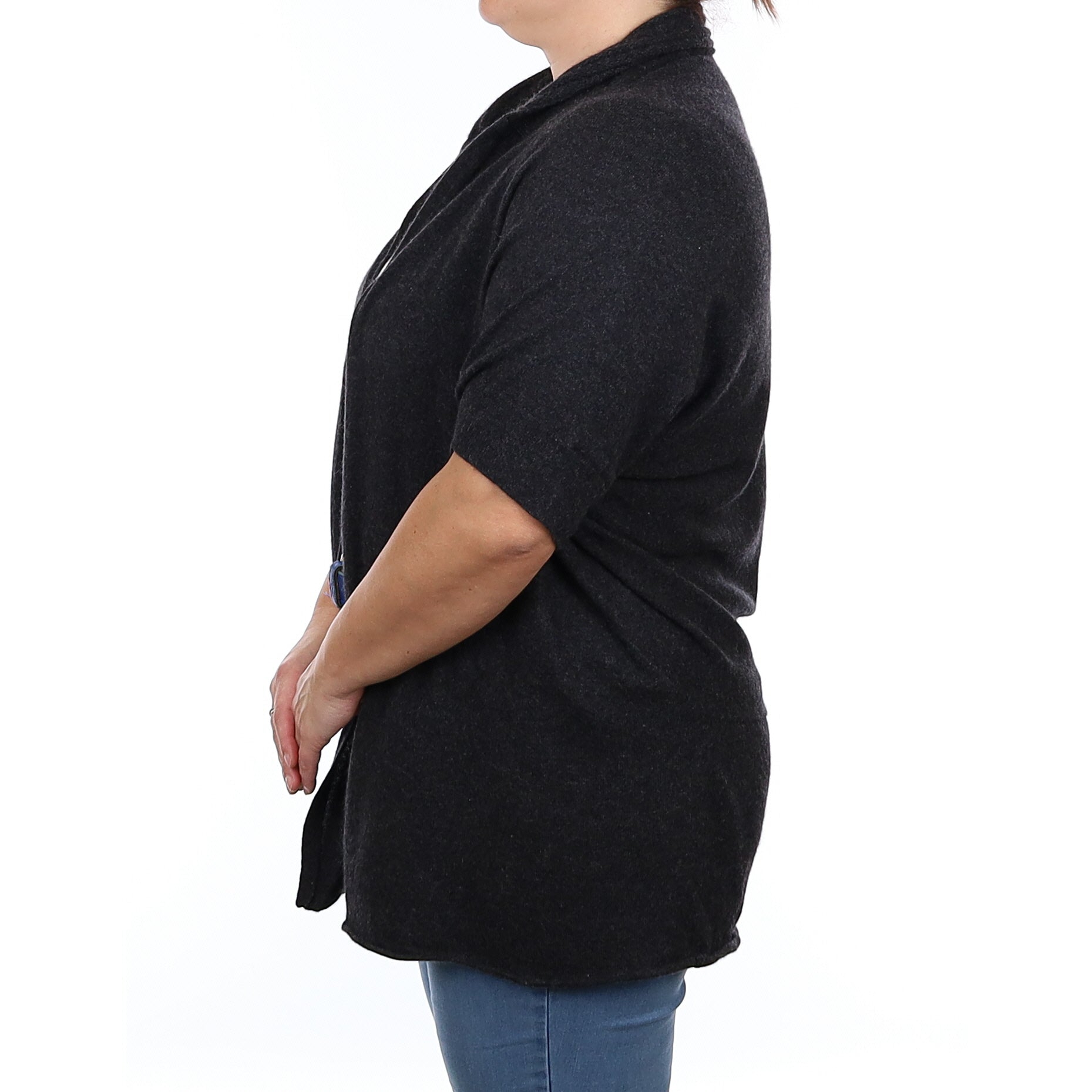 Graphite Grey Cashmere Batwing Edge to Edge Cardigan Large