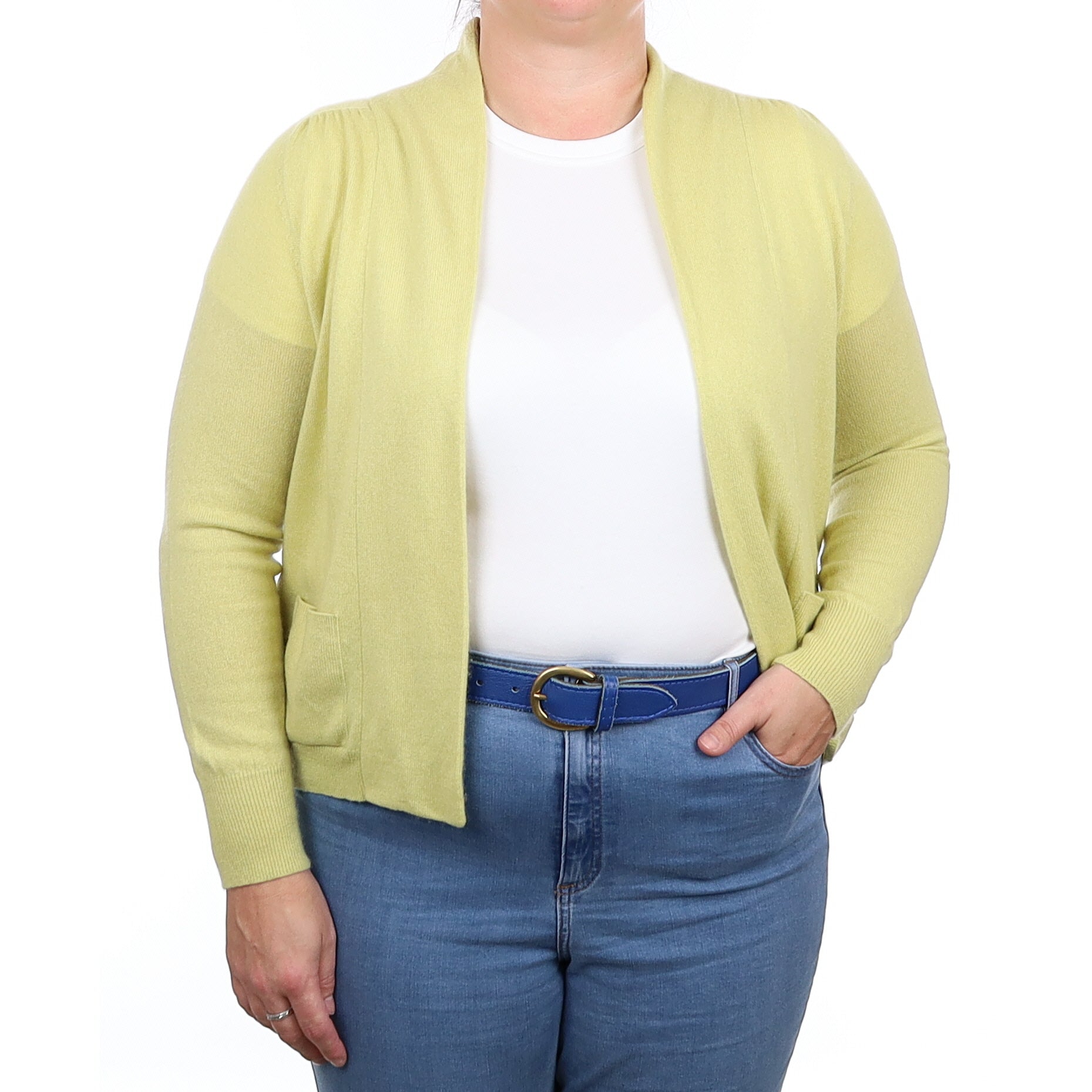 Chartreuse Cashmere Edge to Edge Cardigan with Pockets Large