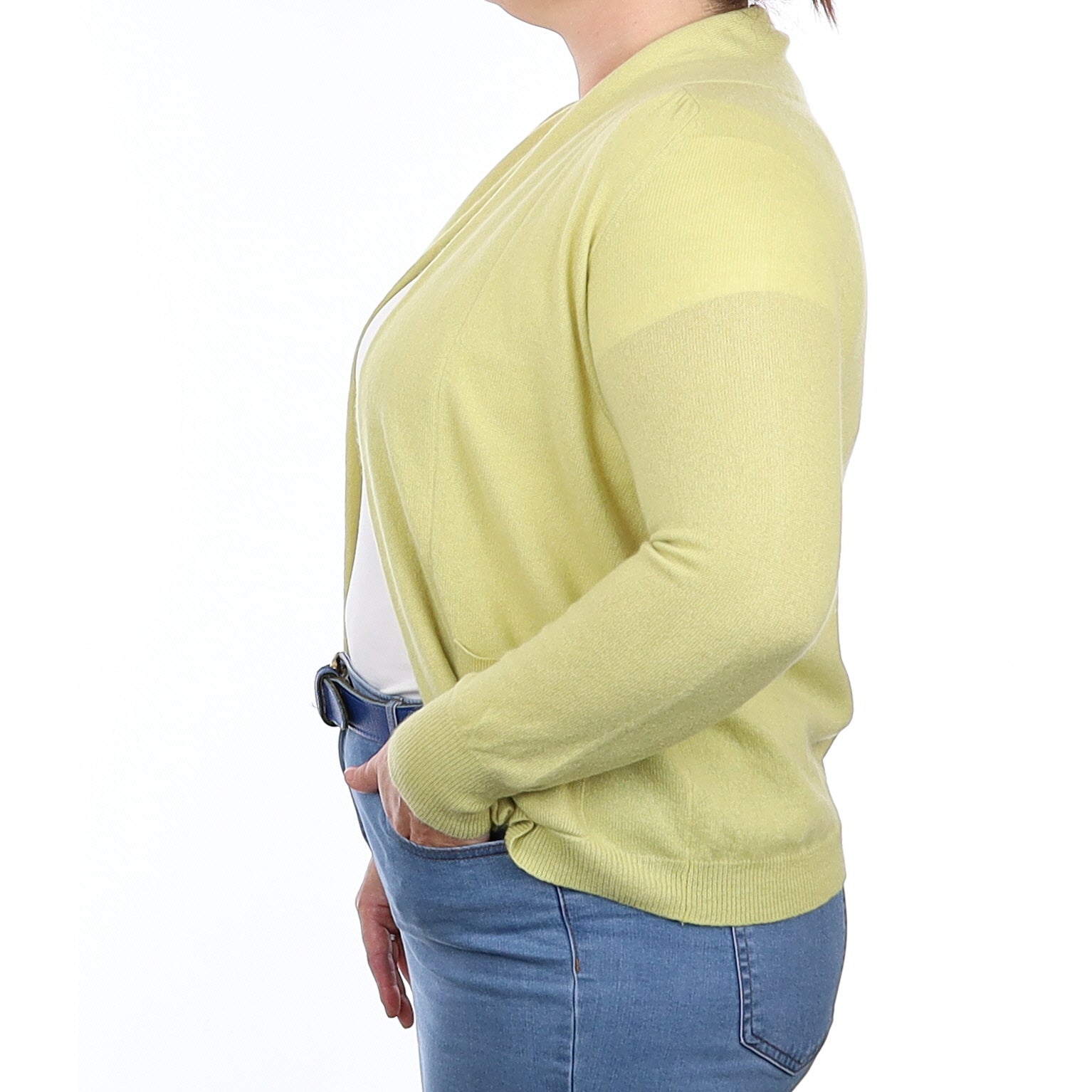 Chartreuse Cashmere Edge to Edge Cardigan with Pockets Large