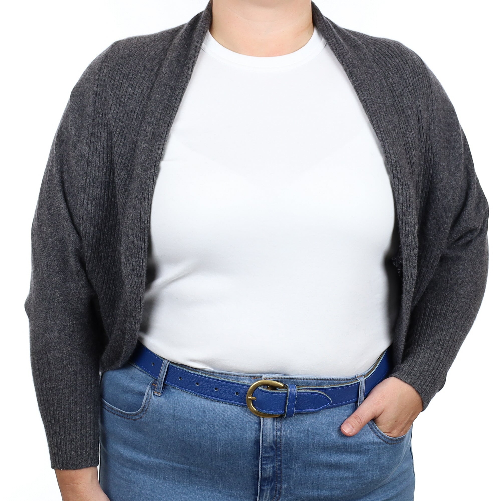 Slate Grey Cashmere Batwing Bolero Cardigan Large