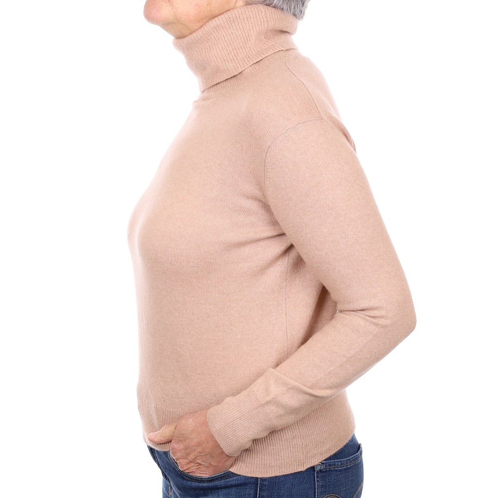 Nude Pink Cashmere Polo Neck Jumper Medium