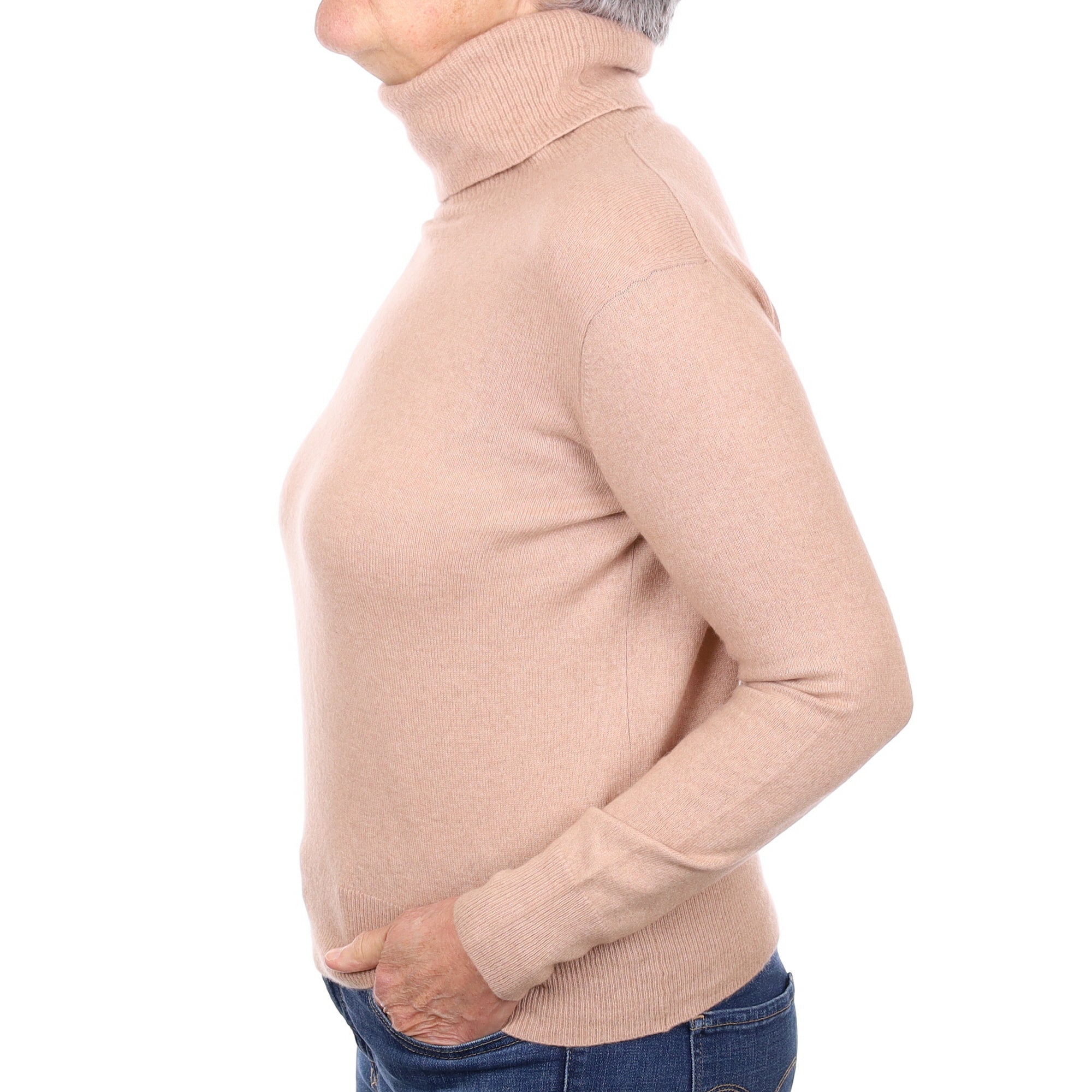 Nude Pink Cashmere Polo Neck Jumper Medium