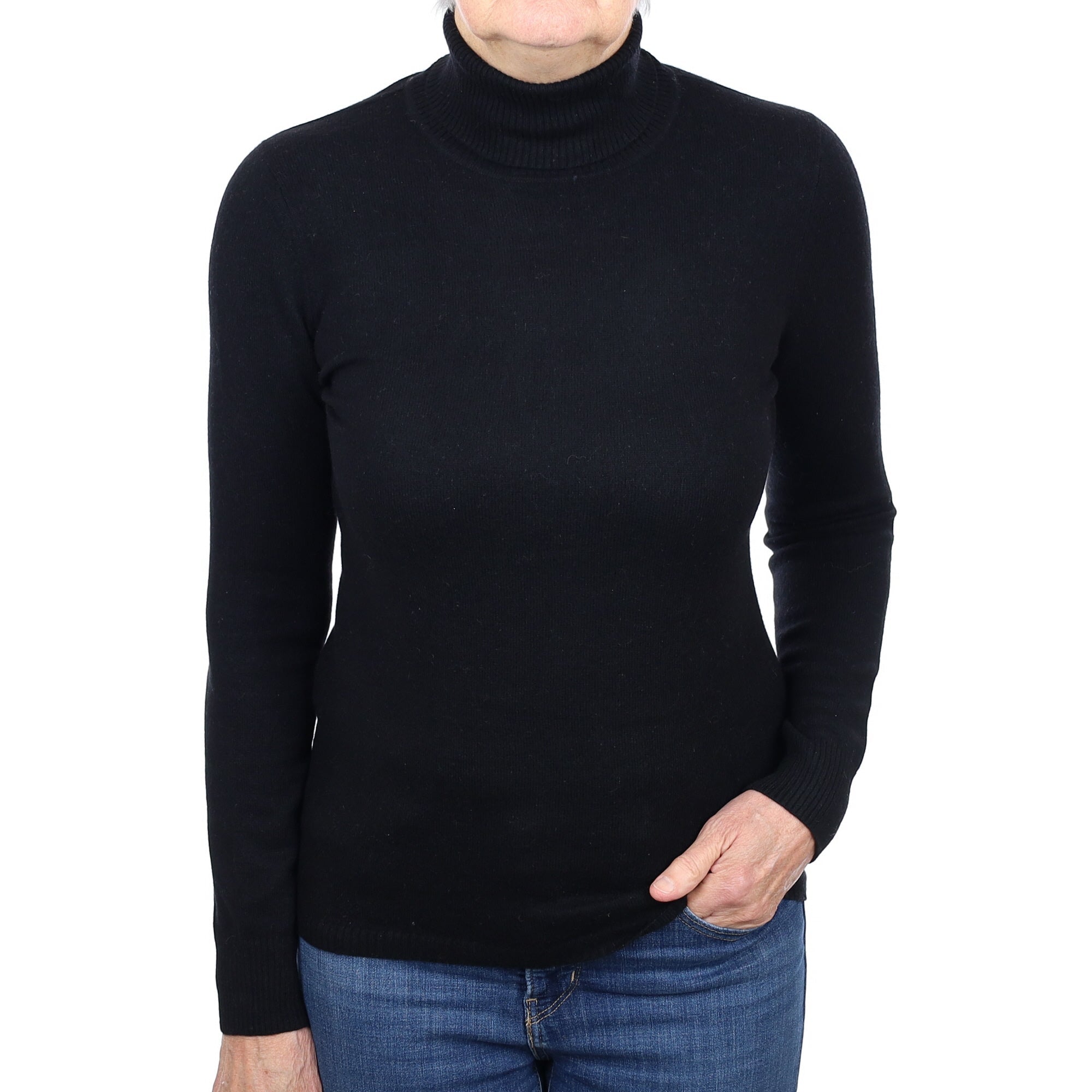 Black Cashmere Polo Neck Jumper Medium
