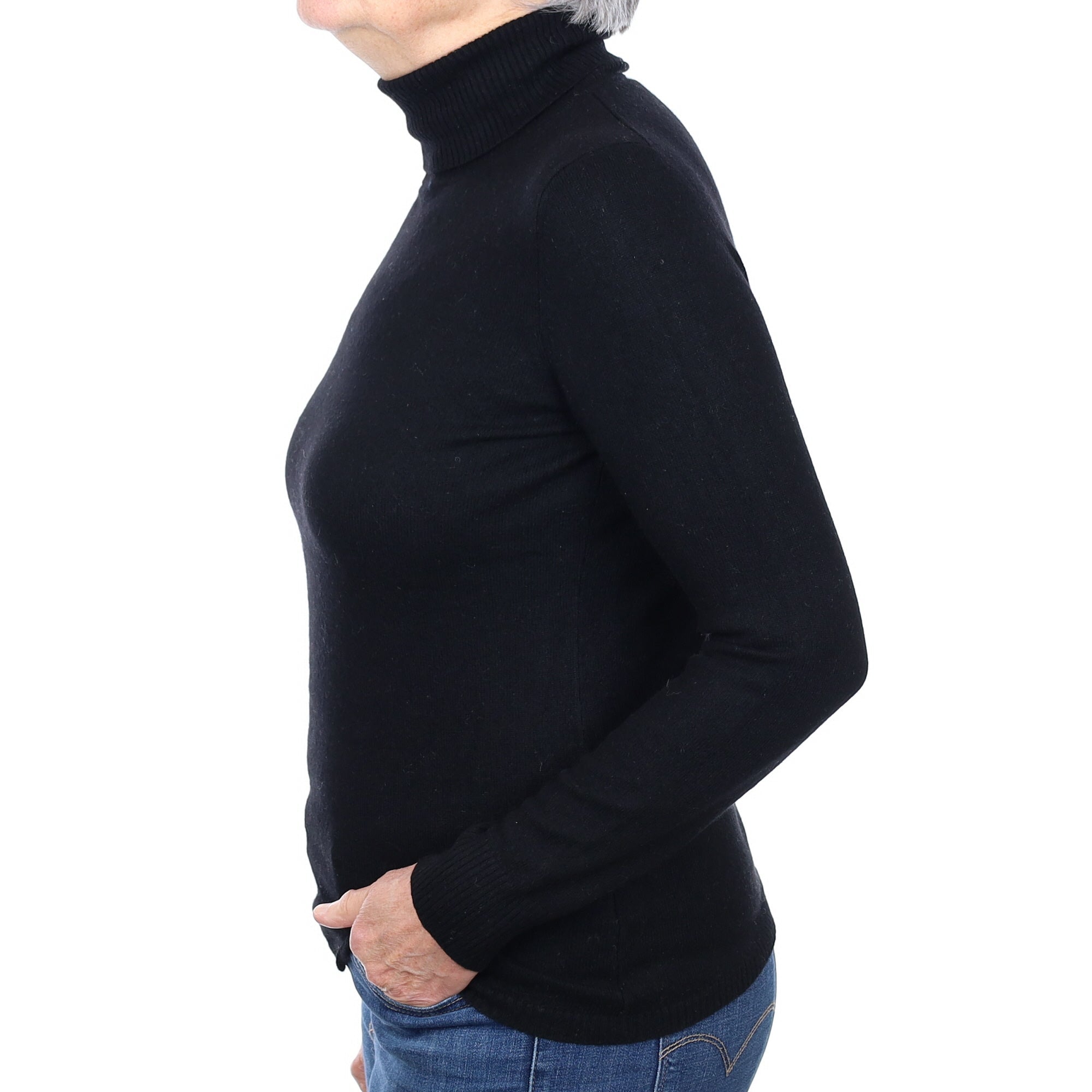 Black Cashmere Polo Neck Jumper Medium