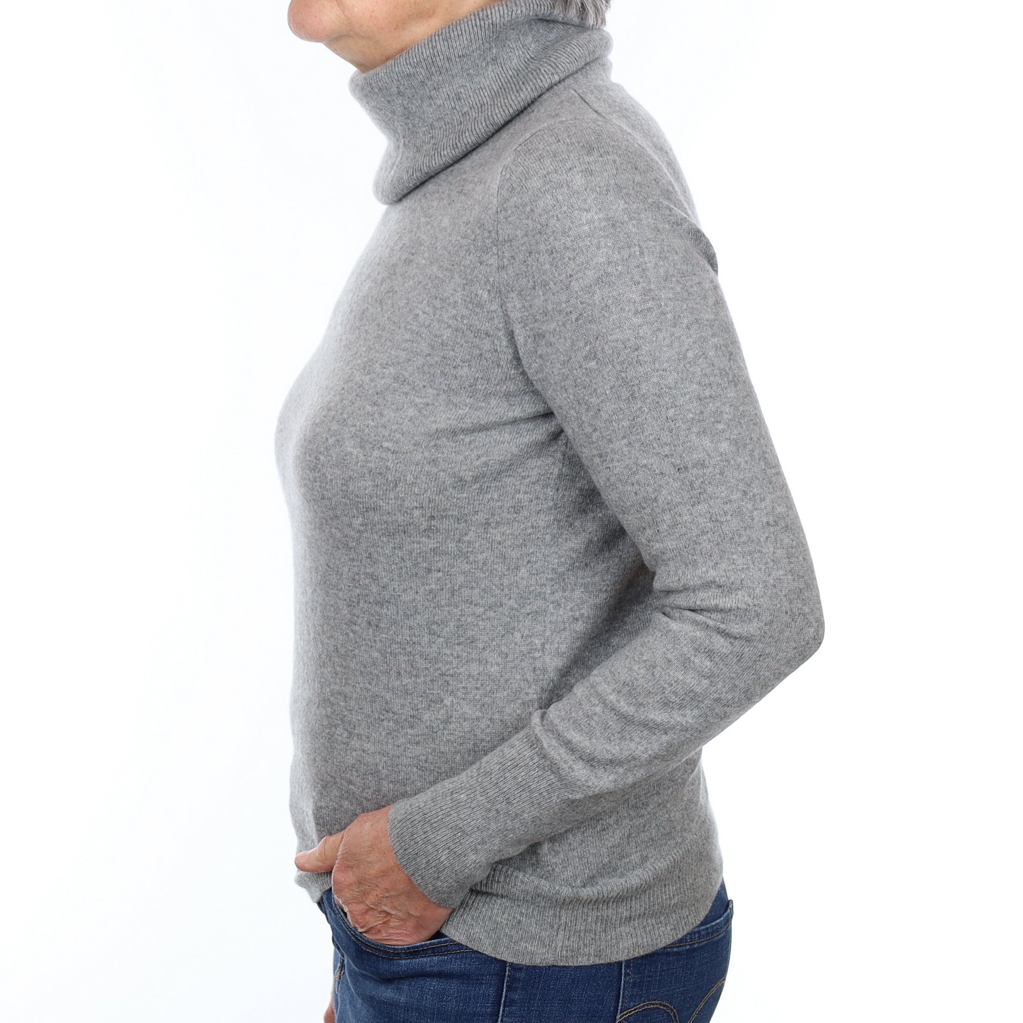 Ash Grey Cashmere Polo Neck Jumper Medium
