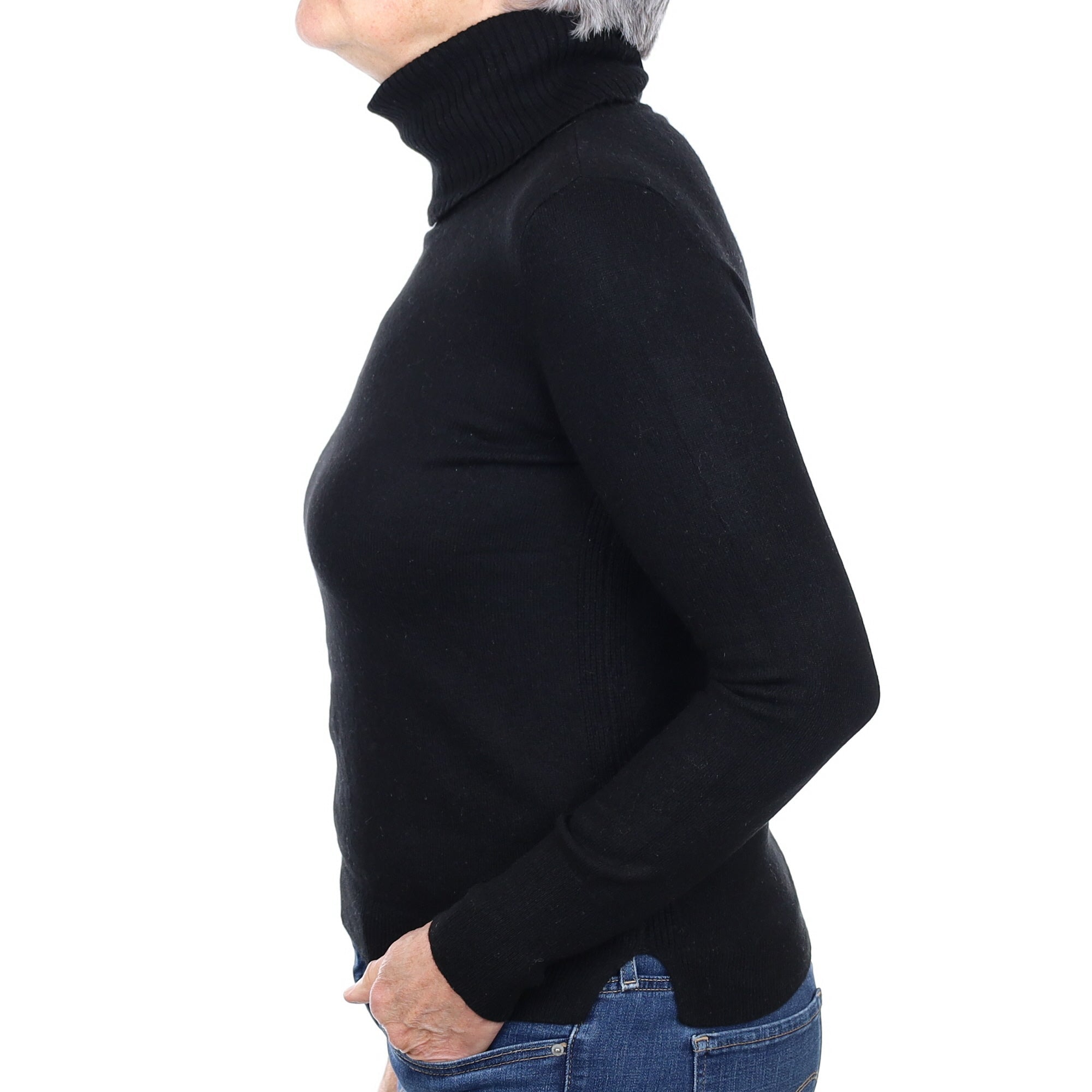 Black Cashmere Polo Neck Jumper Medium