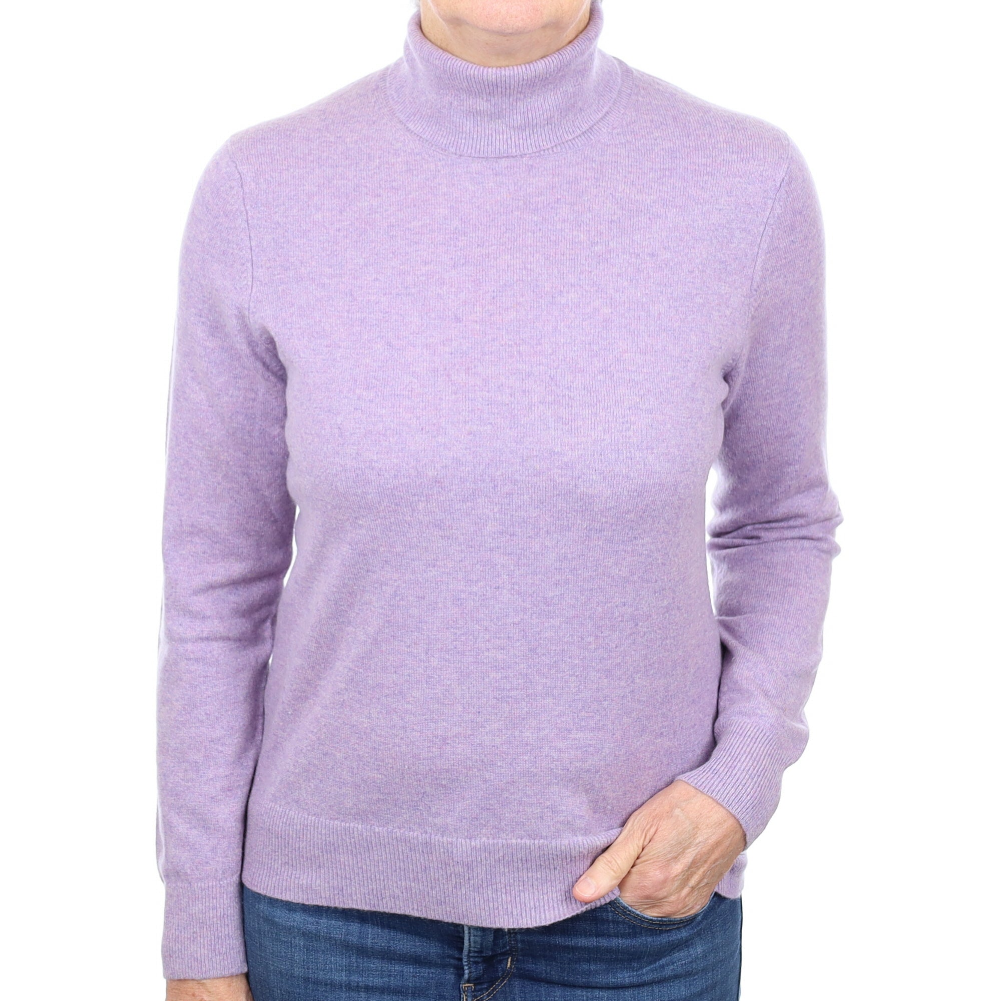 Lavender Purple Cashmere Polo Neck Jumper Medium