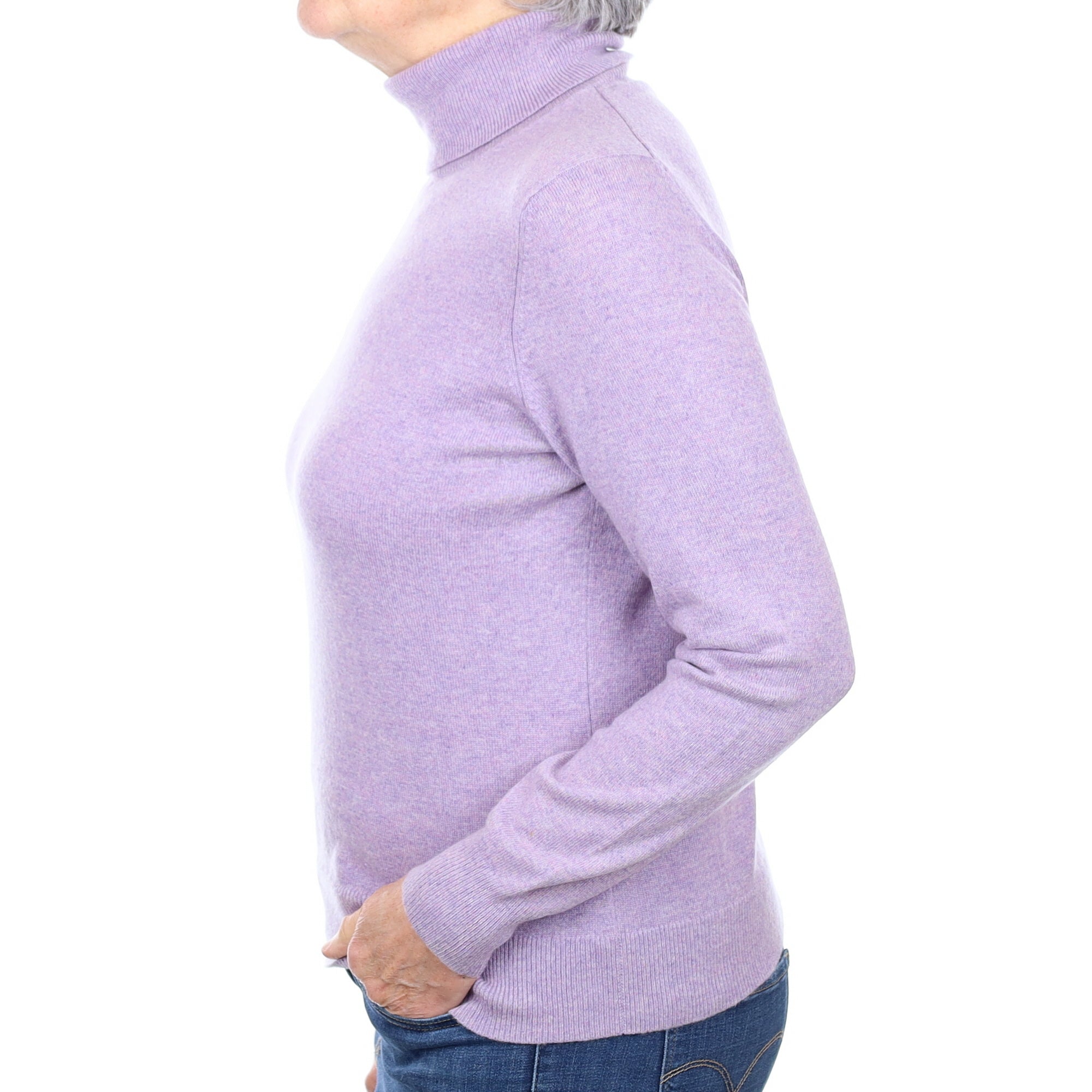 Lavender Purple Cashmere Polo Neck Jumper Medium