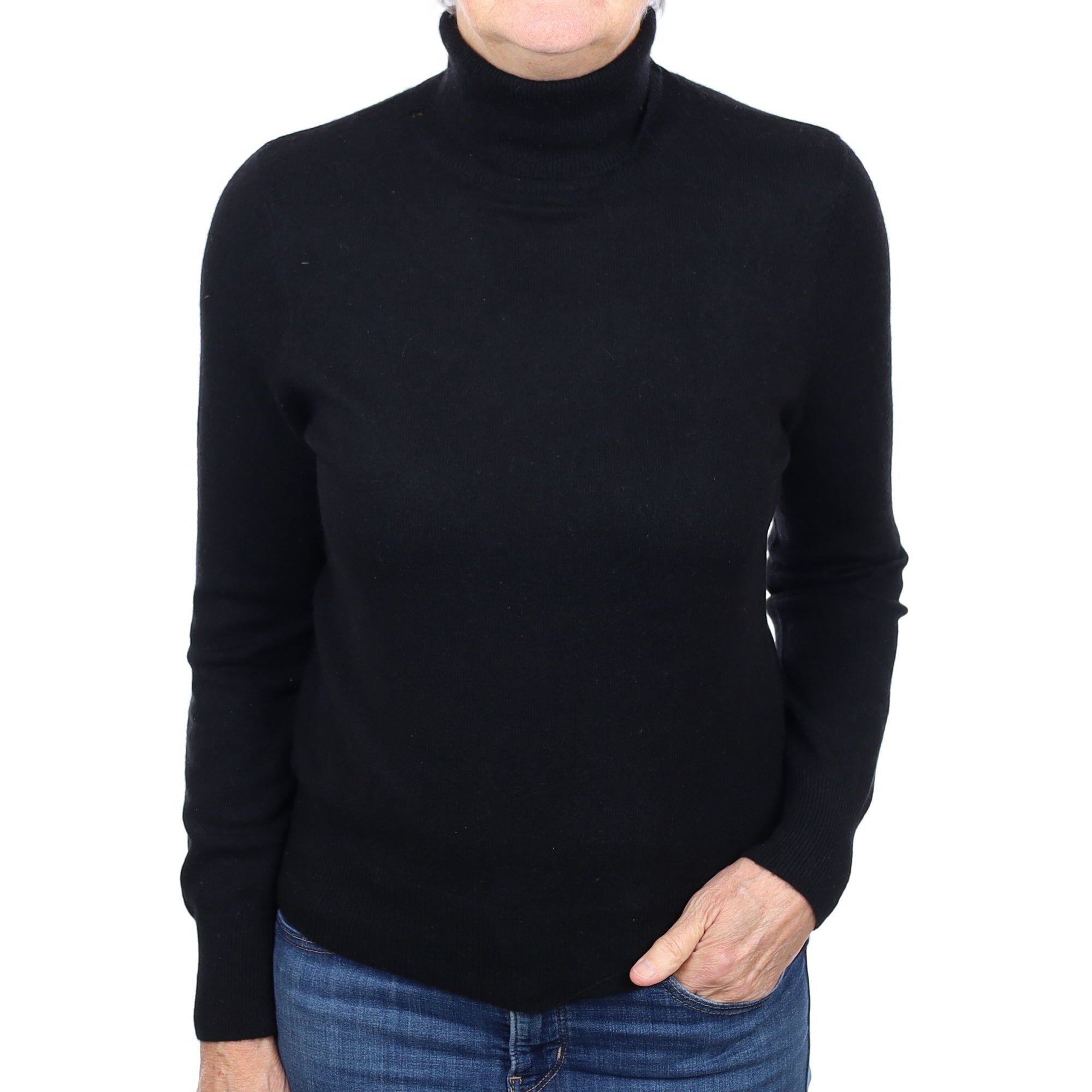 Black Cashmere Polo Neck Jumper Medium