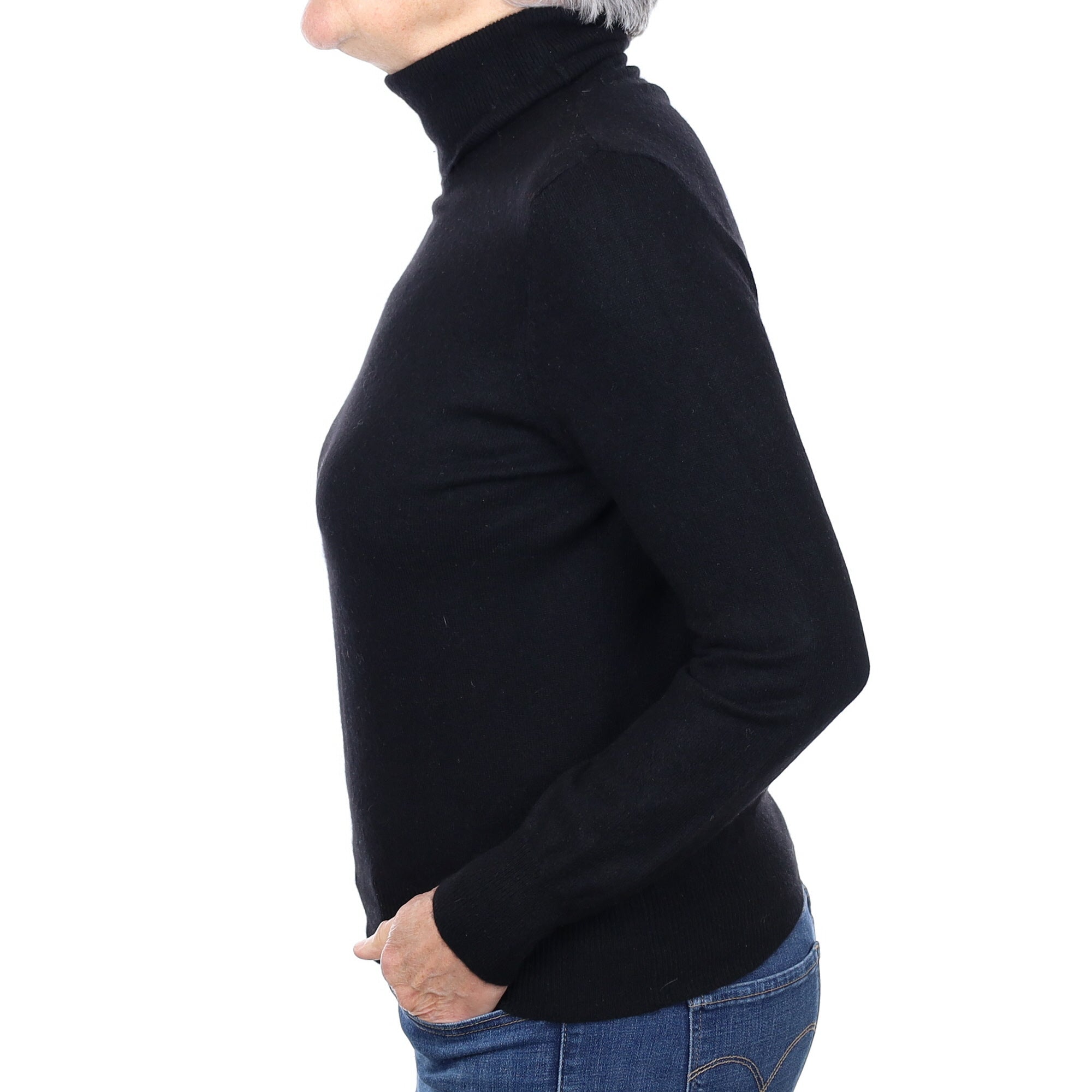 Black Cashmere Polo Neck Jumper Medium